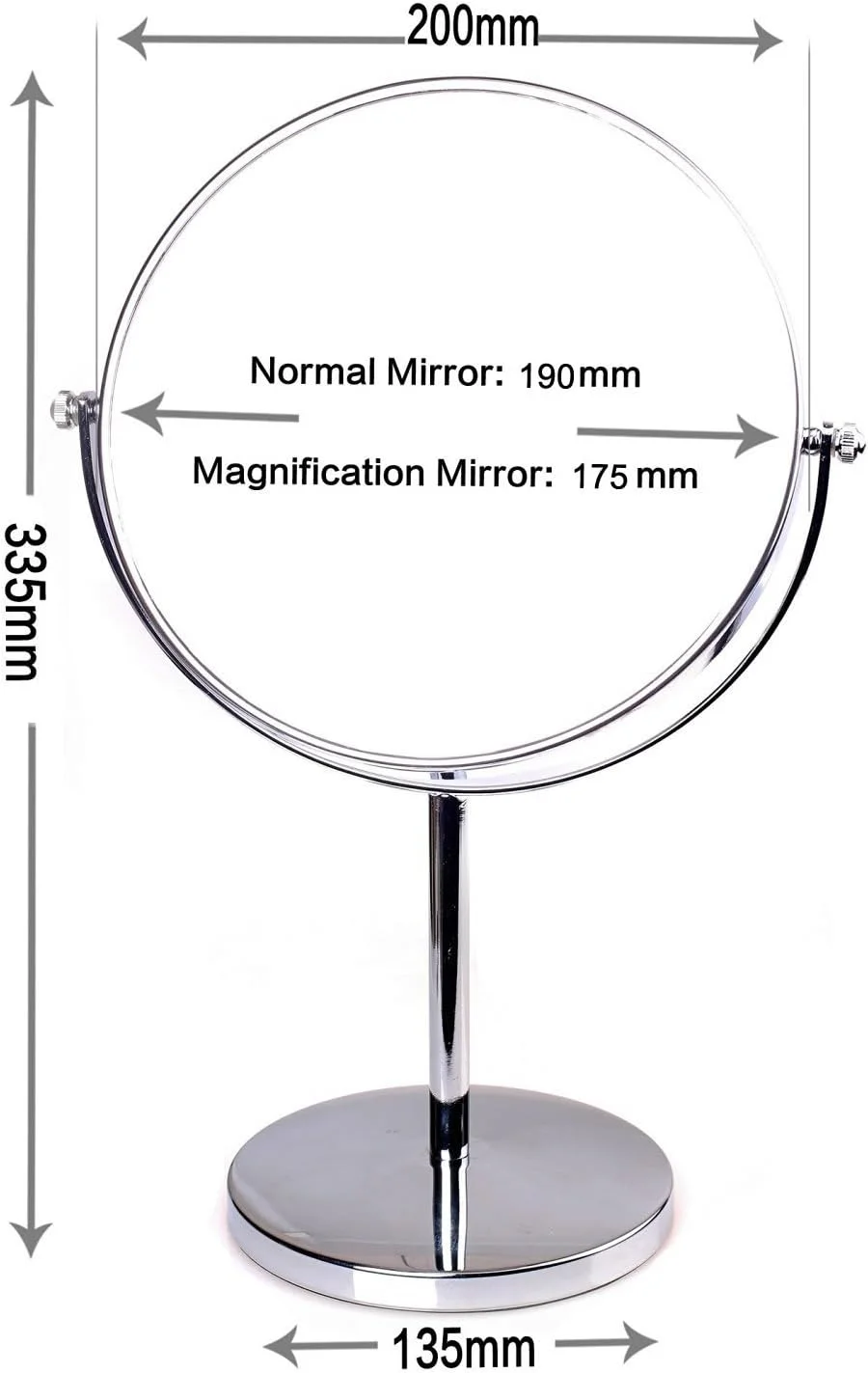 آینه ایستاده HIMRY KXD3108-10x با بزرگنمایی 10 برابر، آینه آرایشی 8 اینچی با قابلیت چرخش 360 درجه، روکش کروم، آینه آرایش، آینه اصلاح، آینه حمام دو طرفه معمولی + بزرگنمایی 10 برابر