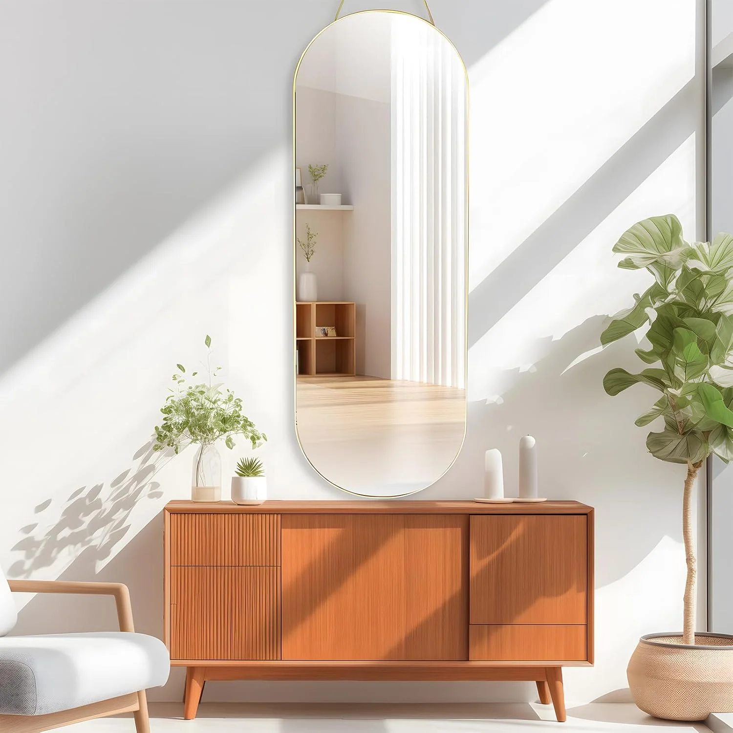 آینه دیواری HIKKY، آینه حمام 80×30 سانتی متر، آینه دیواری منحصر به فرد، آینه روشویی برای دکور دیوار اتاق نشیمن، آینه با قاب فلزی