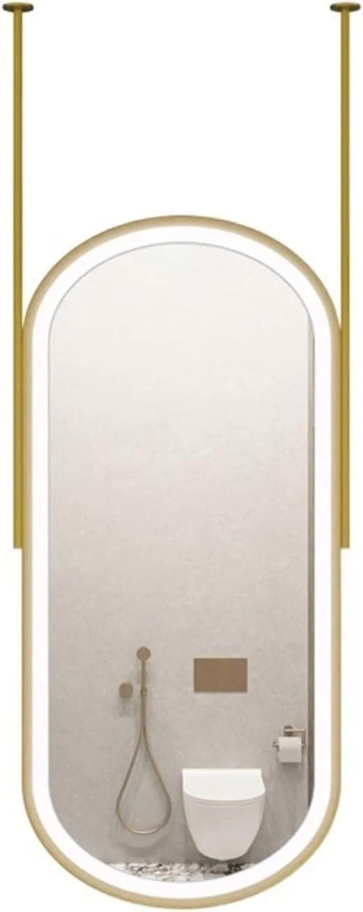 آینه بیضی شکل طلایی روشن هوشمند دیواری HHMMEDE، مناسب برای حمام و سرویس بهداشتی
