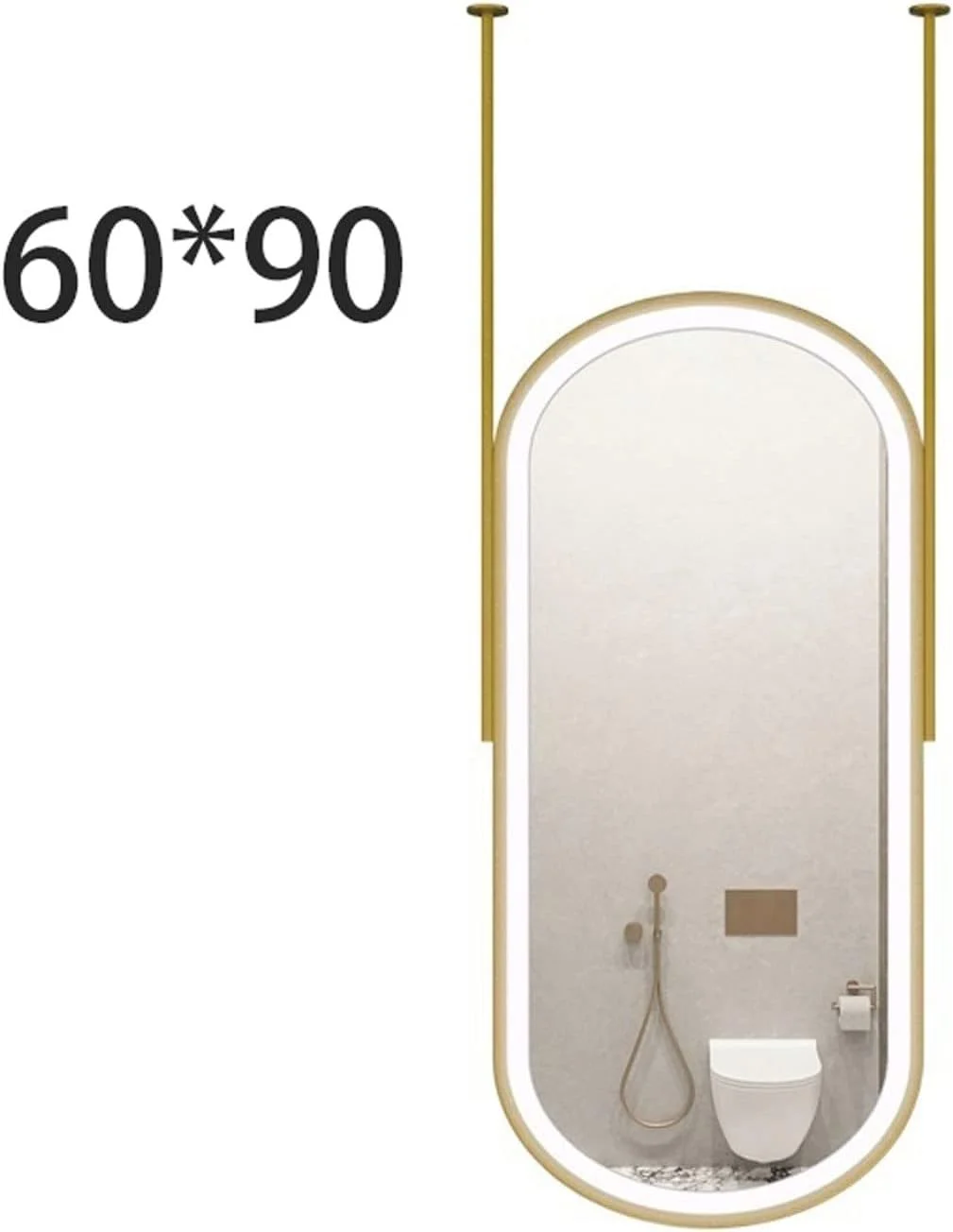 آینه بیضی شکل طلایی روشن هوشمند دیواری HHMMEDE، مناسب برای حمام و سرویس بهداشتی
