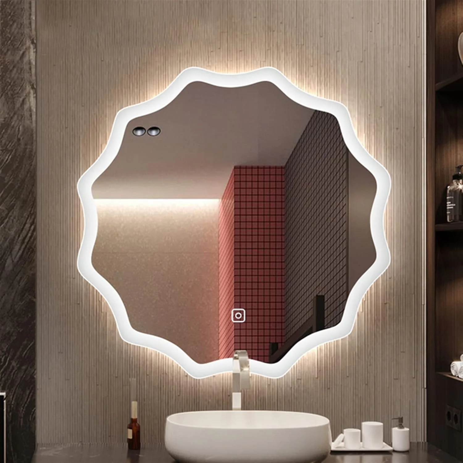 آینه دیواری HHMMEDE بدون بخار، آینه حمام آویز با نور، آینه روشویی با شکل خاص و نورپردازی شده آینه دیواری HHMMEDE بدون بخار، آینه حمام آویز با نور، آینه روشویی با شکل خاص و نورپردازی شده