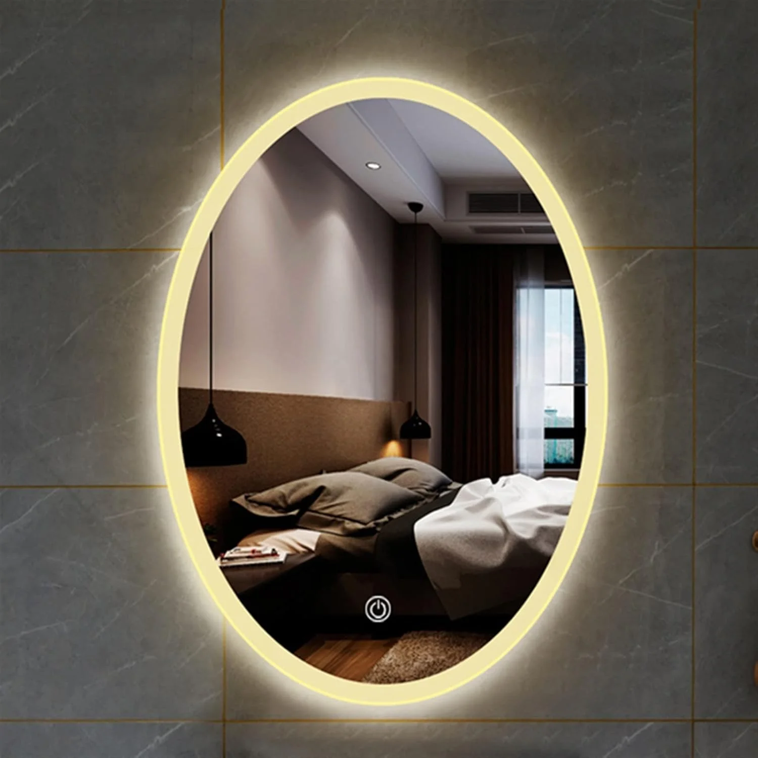 آینه دیواری HHMMEDE، مناسب آرایش، حمام و اصلاح صورت، آینه گرد با نور پس زمینه