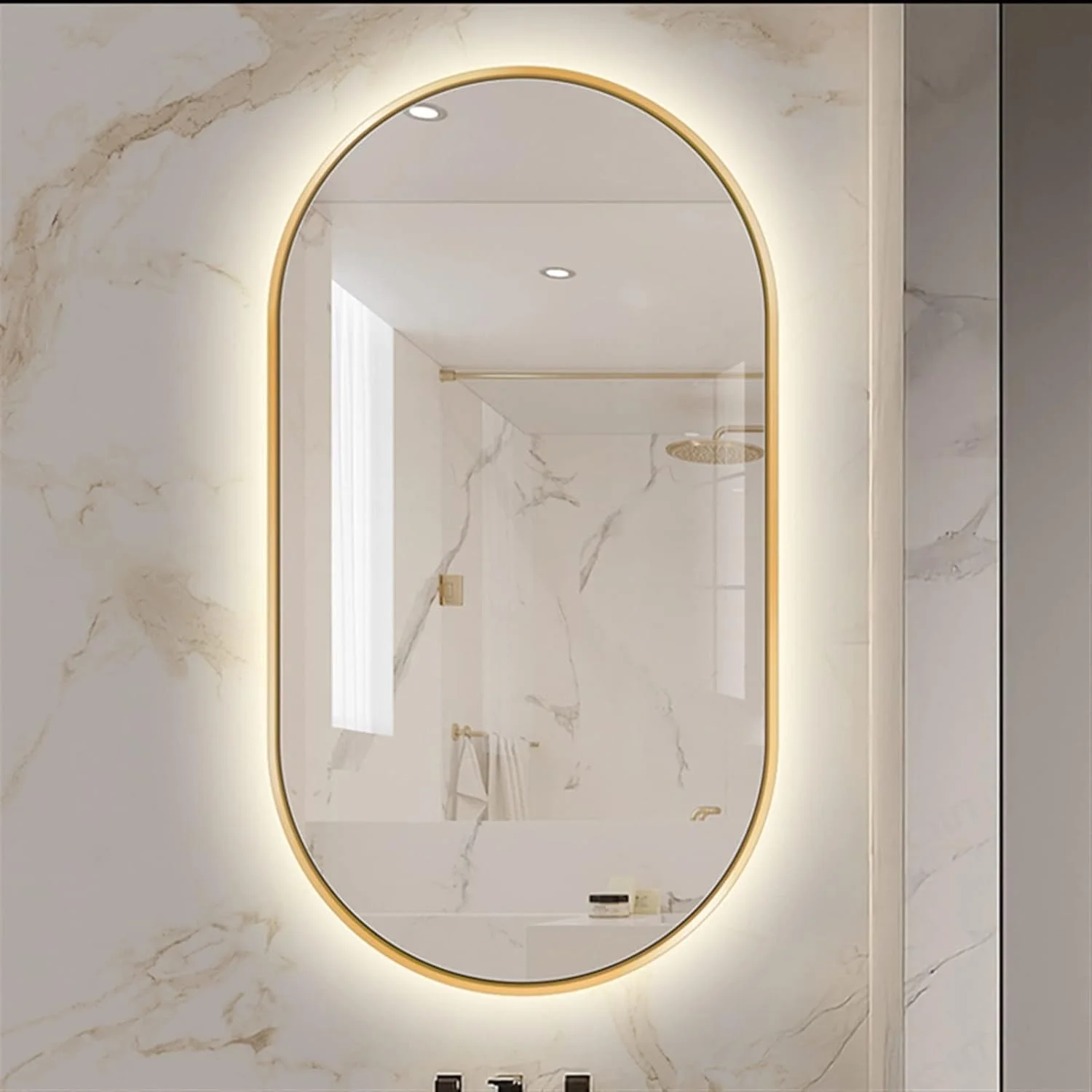 آینه دیواری HHMMEDE، آینه بزرگ آرایشی مناسب حمام و دوش، دارای چراغ، خودچسب، آینه قدی مناسب اتاق پرو آینه دیواری HHMMEDE، آینه بزرگ آرایشی مناسب حمام و دوش، دارای چراغ، خودچسب، آینه قدی مناسب اتاق پرو