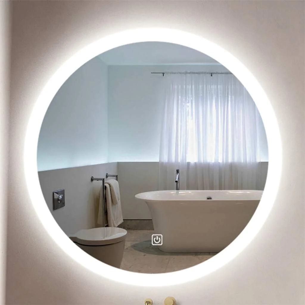 آینه حمام دیواری HFKRNS با آینه ضد انفجار LED روشن، لبه های مات بدون قاب، نور سفید/گرم