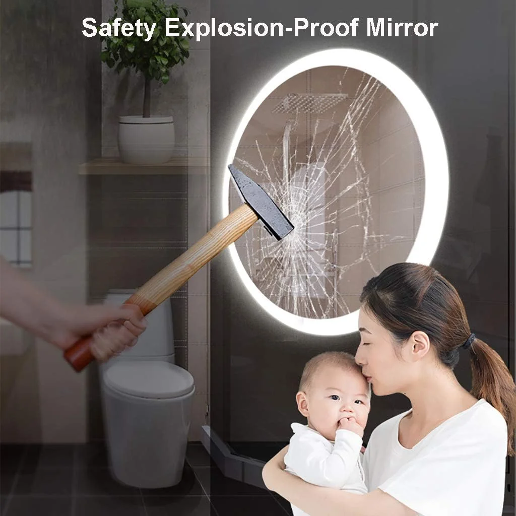 آینه حمام دیواری HFKRNS با آینه ضد انفجار LED روشن، لبه های مات بدون قاب، نور سفید/گرم آینه حمام دیواری HFKRNS با آینه ضد انفجار LED روشن، لبه های مات بدون قاب، نور سفید/گرم