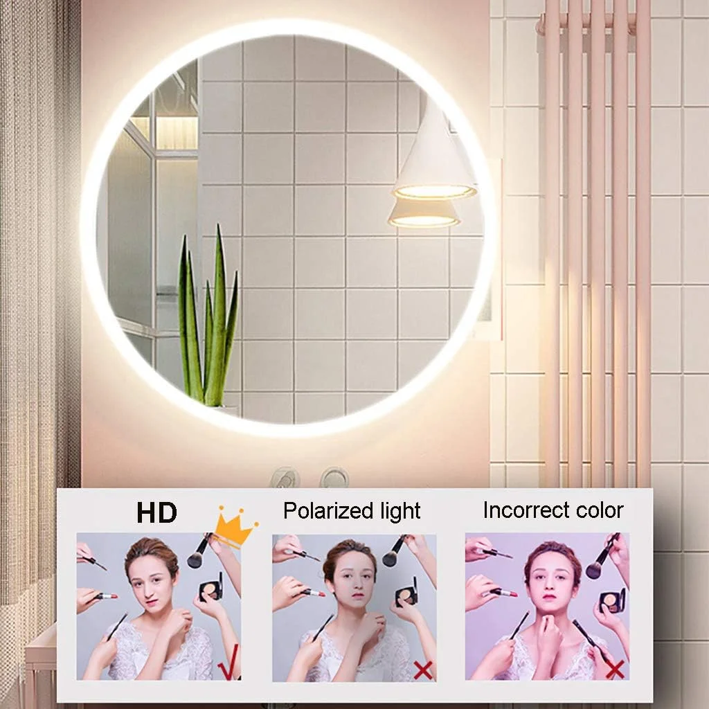 آینه حمام دیواری HFKRNS با آینه ضد انفجار LED روشن، لبه های مات بدون قاب، نور سفید/گرم آینه حمام دیواری HFKRNS با آینه ضد انفجار LED روشن، لبه های مات بدون قاب، نور سفید/گرم