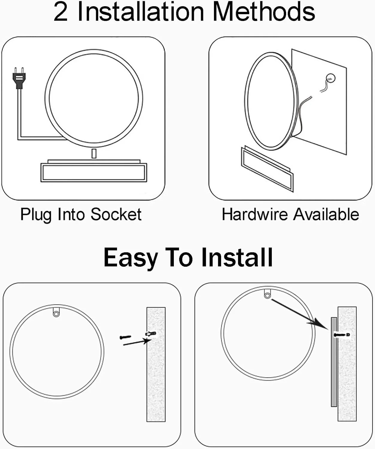 آینه حمام دیواری HFKRNS با آینه ضد انفجار LED روشن، لبه های مات بدون قاب، نور سفید/گرم آینه حمام دیواری HFKRNS با آینه ضد انفجار LED روشن، لبه های مات بدون قاب، نور سفید/گرم