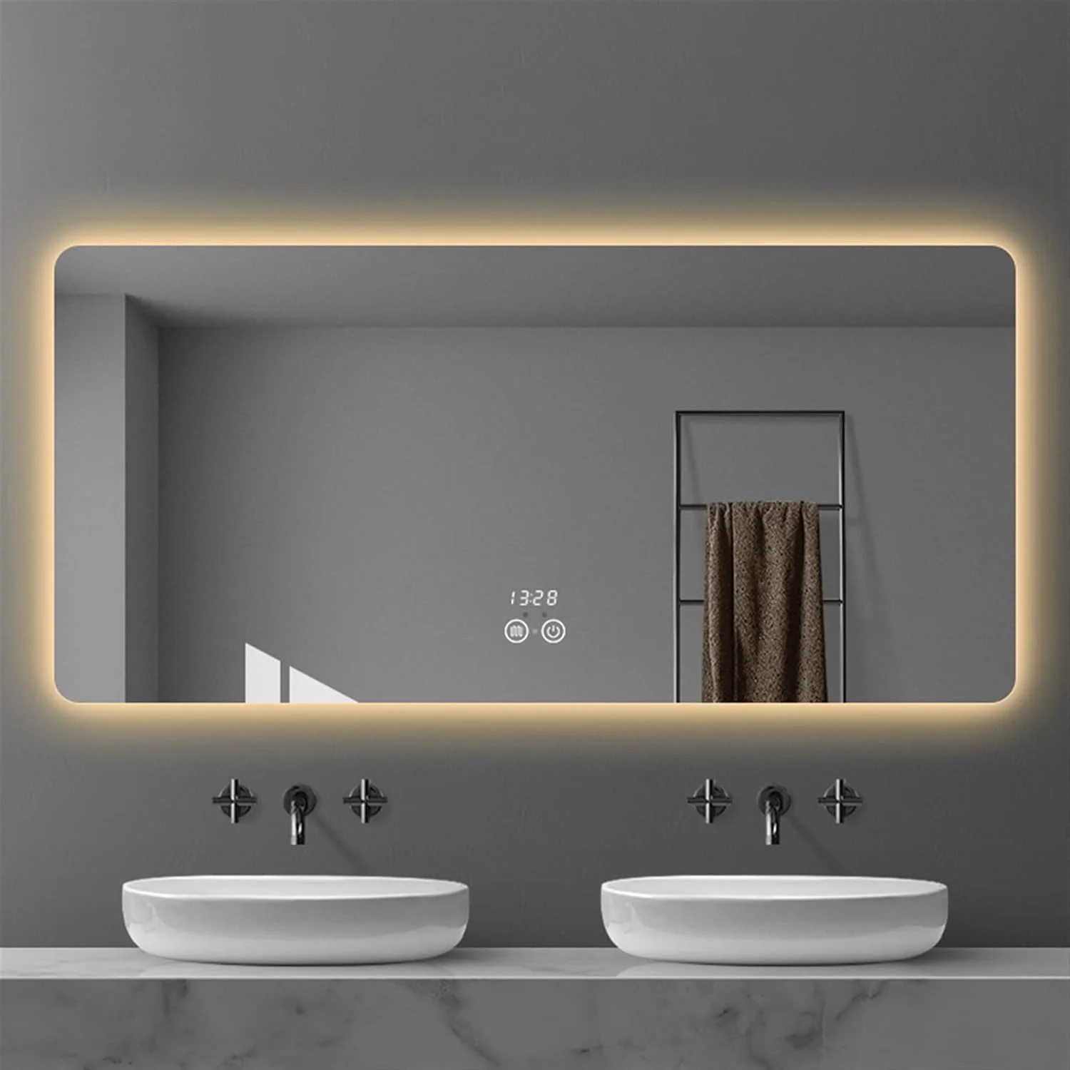 آینه دیواری HHMMEDE مناسب اتاق خواب، آینه روشنایی زیبا برای حمام، آینه قدی ساعت دار، لوازم داخلی آینه دیواری HHMMEDE مناسب اتاق خواب، آینه روشنایی زیبا برای حمام، آینه قدی ساعت دار، لوازم داخلی