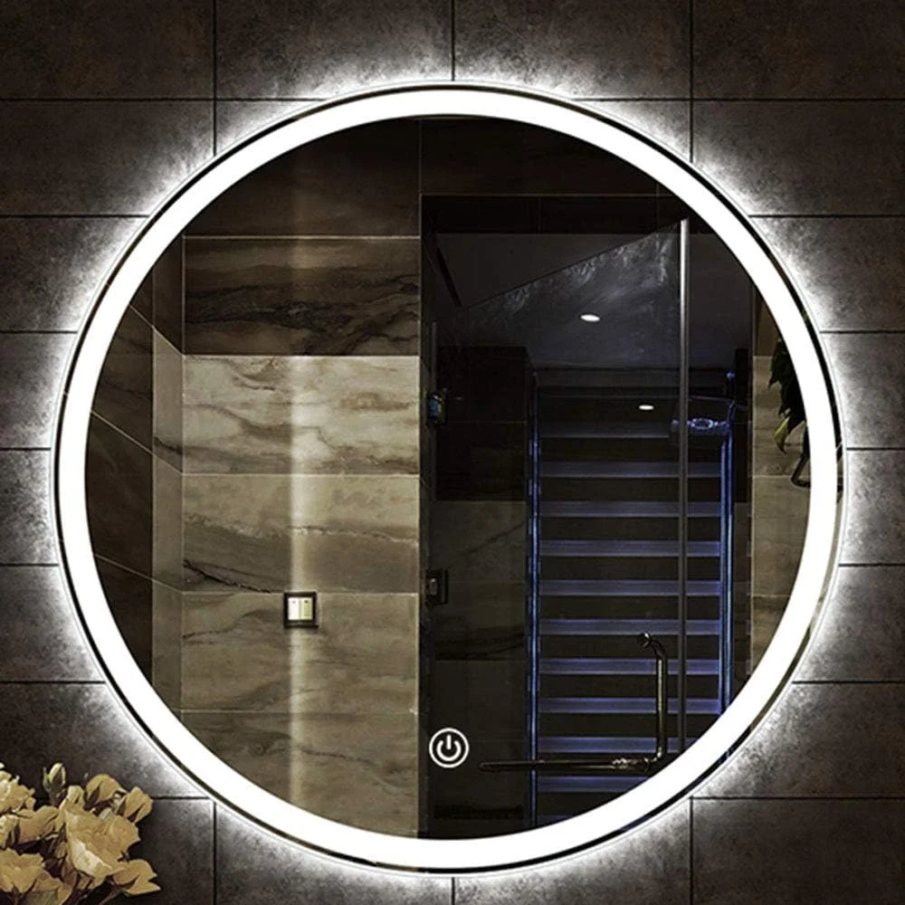 آینه حمام با نور LED مدل HFKRNS، آینه آرایشی گرد بدون قاب دیواری با نور، آینه دکوراسیون دیواری لمسی هوشمند، ایمن و ضد انفجار / A / 50cm/19.7in