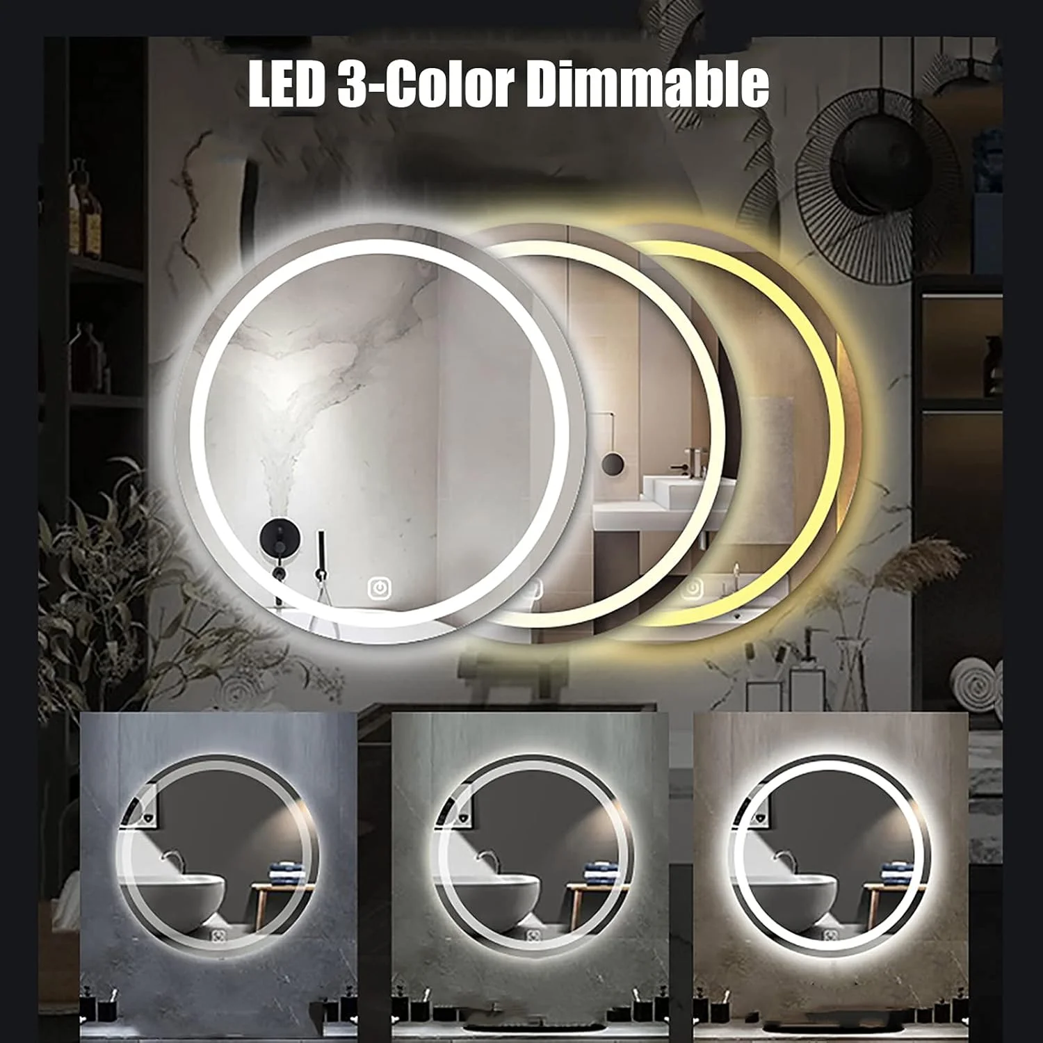 آینه حمام LED مدل HFKRNS با نورپردازی، آینه های لمسی دیواری با قابلیت تنظیم نور برای آرایش و زیبایی، دارای استاندارد IP44 آینه حمام LED مدل HFKRNS با نورپردازی، آینه های لمسی دیواری با قابلیت تنظیم نور برای آرایش و زیبایی، دارای استاندارد IP44