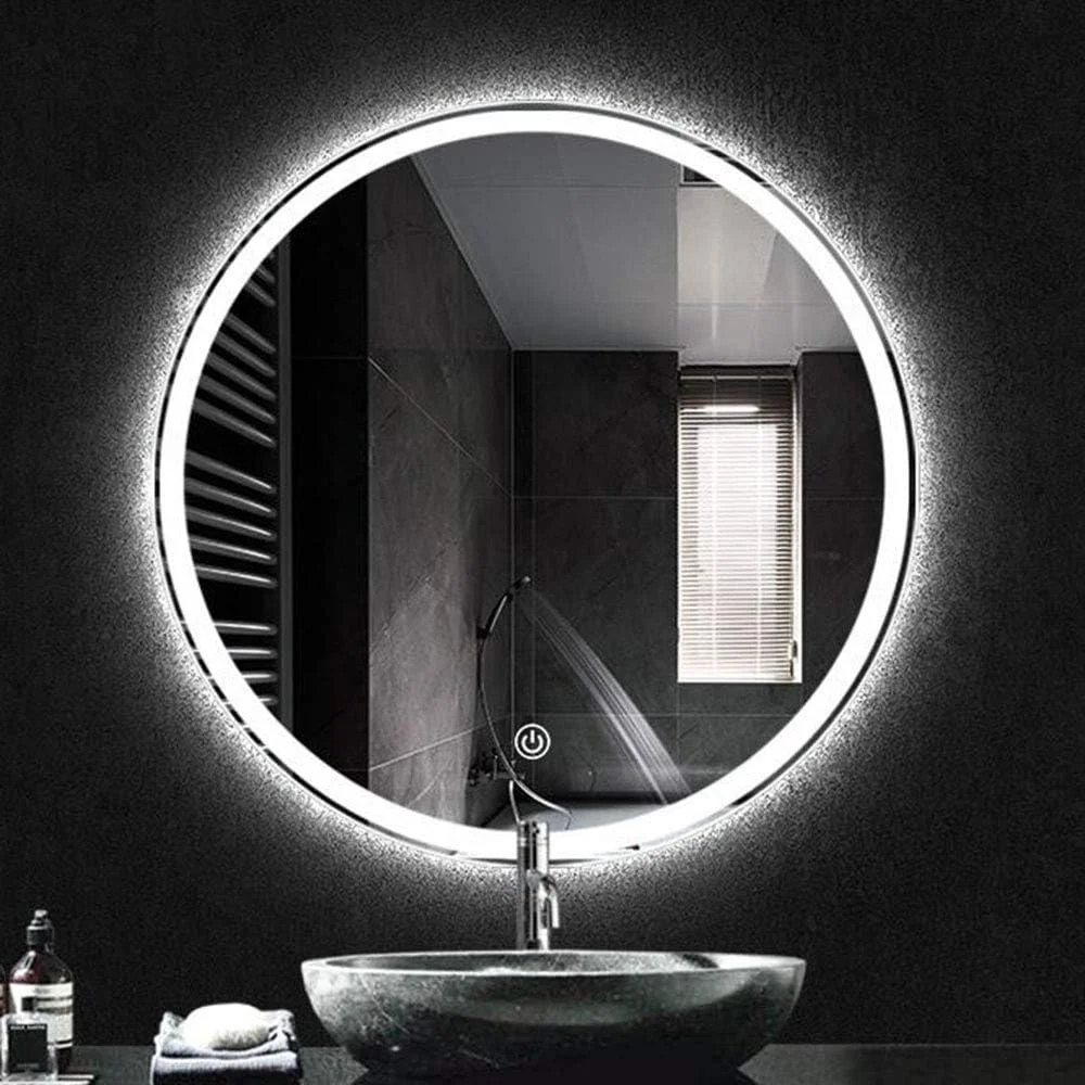 آینه حمام با نور LED مدل HFKRNS، آینه آرایشی گرد بدون قاب دیواری با نور، آینه دکوراسیون دیواری لمسی هوشمند، ایمن و ضد انفجار / A / 50cm/19.7in آینه حمام با نور LED مدل HFKRNS، آینه آرایشی گرد بدون قاب دیواری با نور، آینه دکوراسیون دیواری لمسی هوشمند، ایمن و ضد انفجار / A / 50cm/19.7in