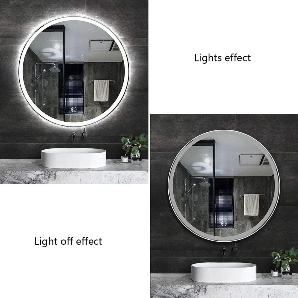 آینه حمام با نور LED مدل HFKRNS، آینه آرایشی گرد بدون قاب دیواری با نور، آینه دکوراسیون دیواری لمسی هوشمند، ایمن و ضد انفجار / A / 50cm/19.7in آینه حمام با نور LED مدل HFKRNS، آینه آرایشی گرد بدون قاب دیواری با نور، آینه دکوراسیون دیواری لمسی هوشمند، ایمن و ضد انفجار / A / 50cm/19.7in
