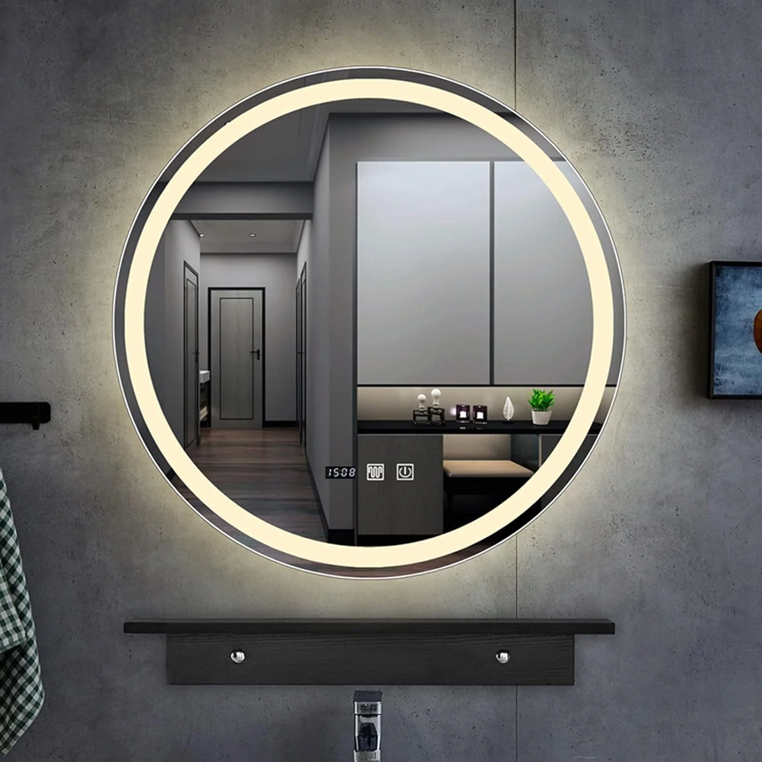 آینه حمام HFKRNS، آینه روشویی دیواری، LED روشن، آینه آرایش بدون قاب با نور پس زمینه، ضد مه (رنگ: نور گرم 2800-3200k، اندازه: 70cm) (نور گرم 3200-2800k)