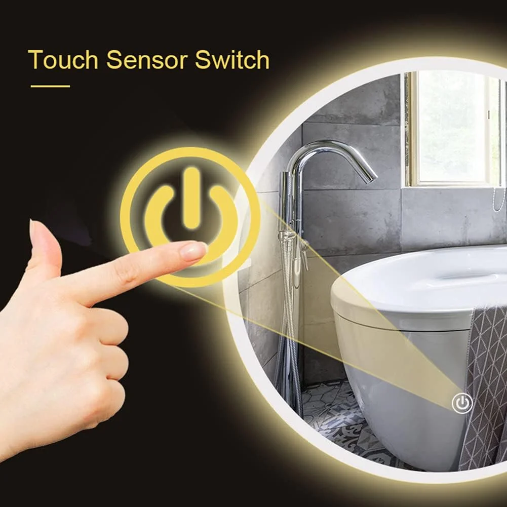 آینه حمام نورپردازی شده HFKRNS با کلید لمسی 500x500/600x600 میلی‌متر، آینه روشویی LED چند منظوره دیواری با چراغ، صرفه‌جویی در انرژی (نور سه رنگ)