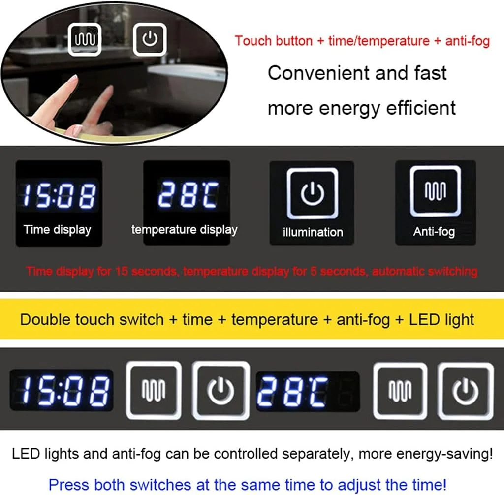 آینه حمام HFKRNS، آینه روشویی دیواری، LED روشن، آینه آرایش بدون قاب با نور پس زمینه، ضد مه (رنگ: نور گرم 2800-3200k، اندازه: 70cm) (نور گرم 3200-2800k)