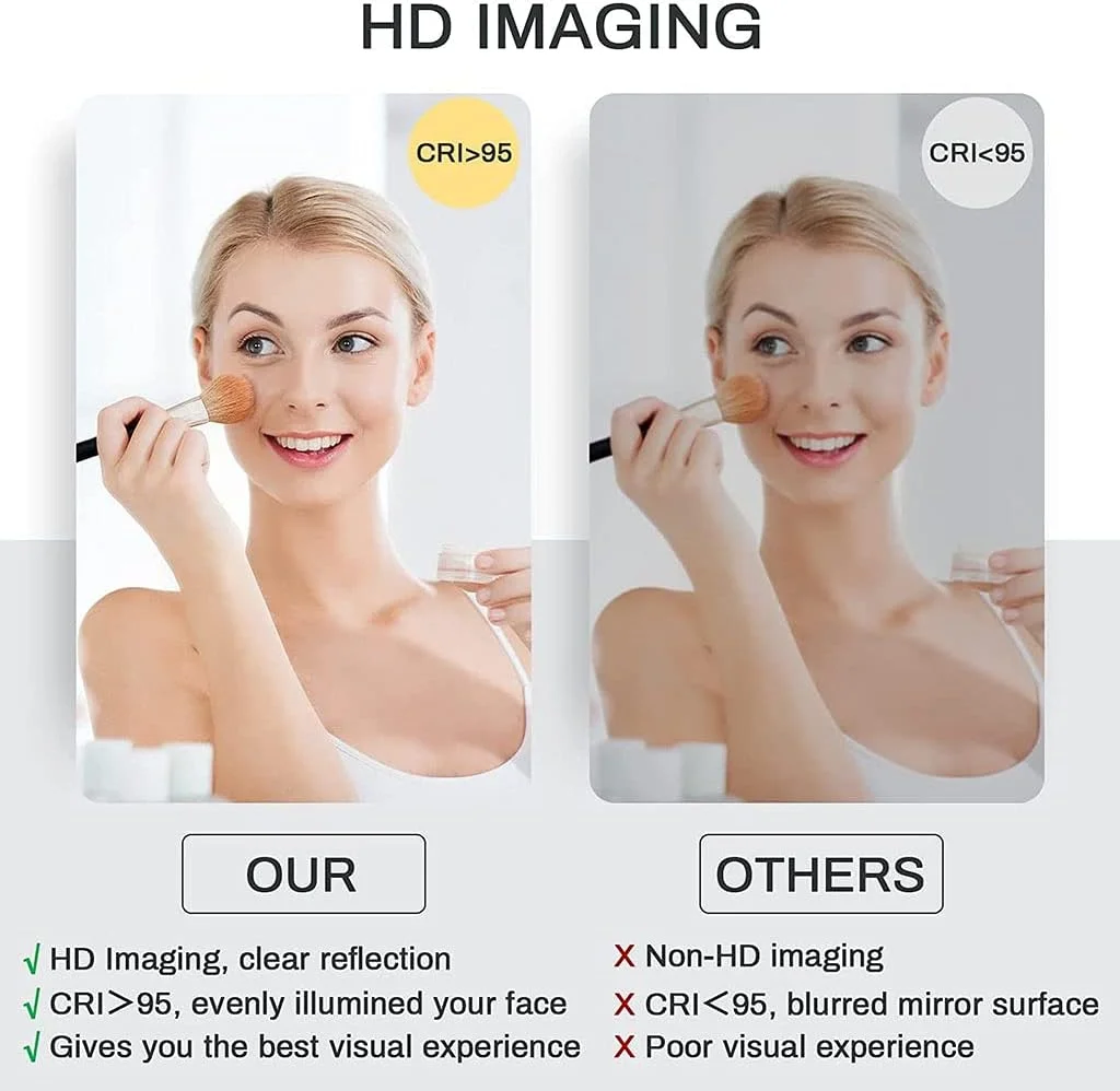 آینه حمام HFKRNS، آینه روشویی دیواری، LED روشن، آینه آرایش بدون قاب با نور پس زمینه، ضد مه (رنگ: نور گرم 2800-3200k، اندازه: 70cm) (نور گرم 3200-2800k)