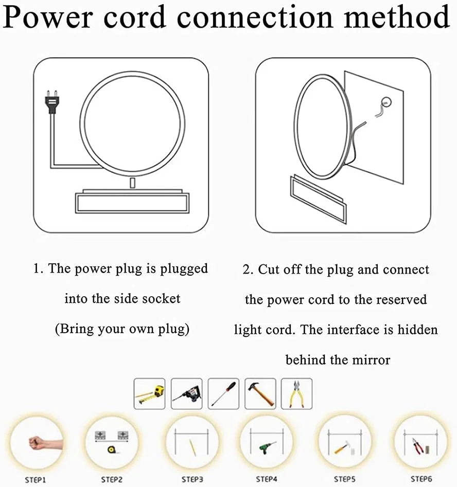 آینه حمام نورپردازی شده HFKRNS با کلید لمسی 500x500/600x600 میلی‌متر، آینه روشویی LED چند منظوره دیواری با چراغ، صرفه‌جویی در انرژی (نور سه رنگ)