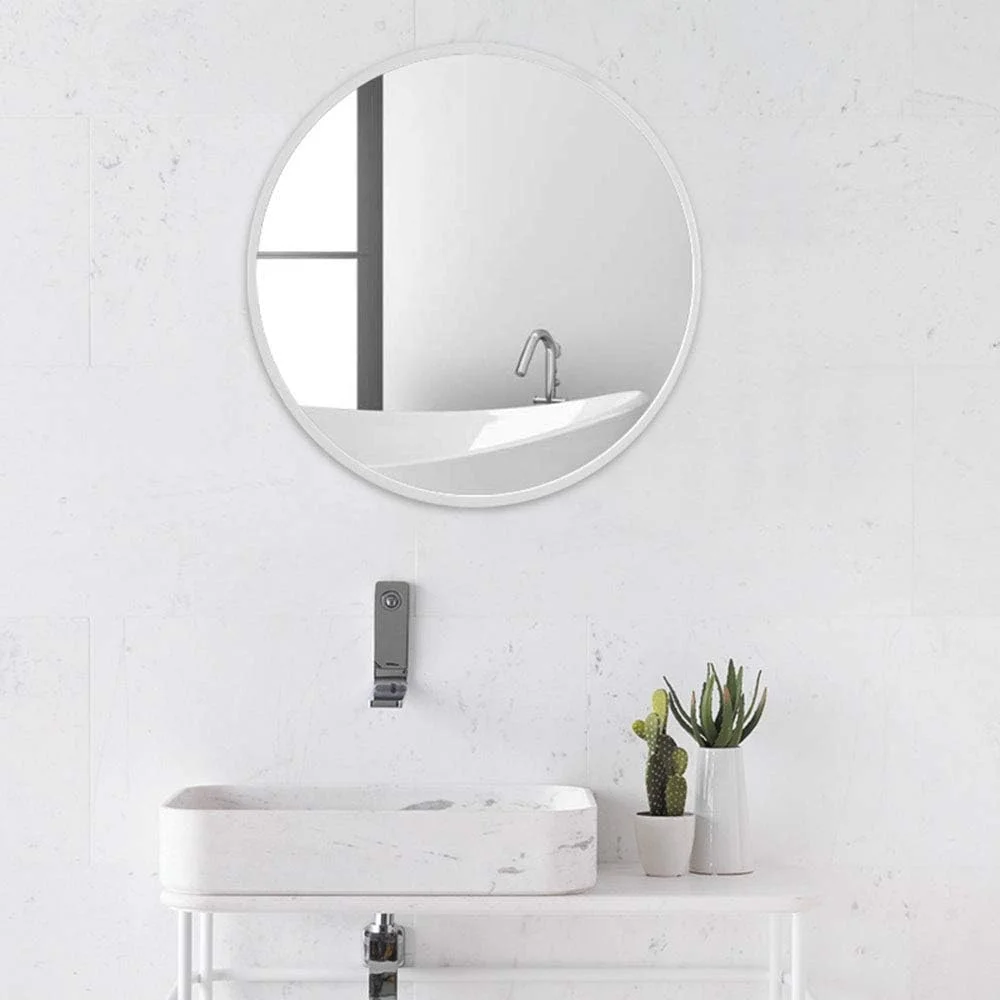 آینه حمام HFKRNS، آینه گرد دیواری، قاب فلزی، تصویر واضح و بادوام / سفید / 60 سانتی متر