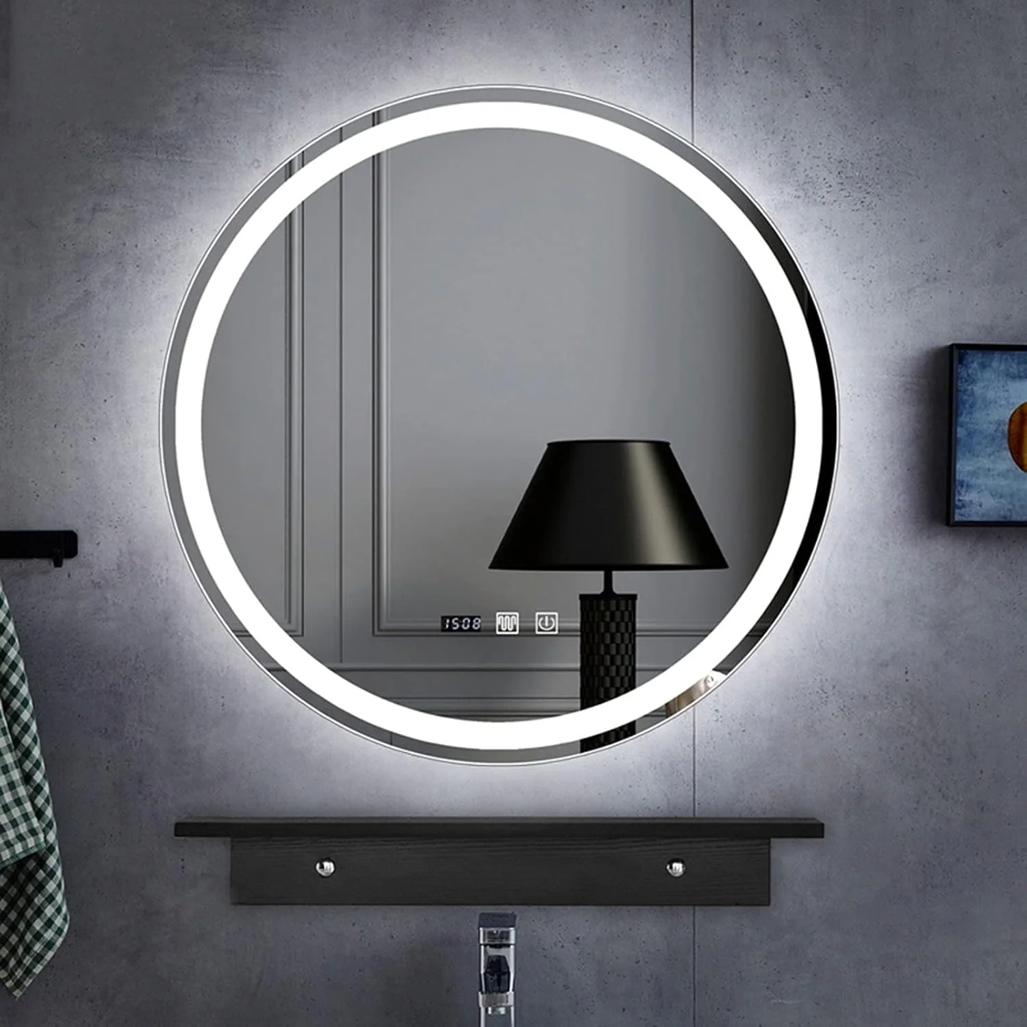 آینه حمام HFKRNS، آینه آرایشی دیواری، LED روشن، آینه آرایشی بدون قاب با نور پس زمینه، ضد مه (رنگ: نور گرم 3200-2800k، اندازه: 70cm) (نور سفید 6500 6000k)