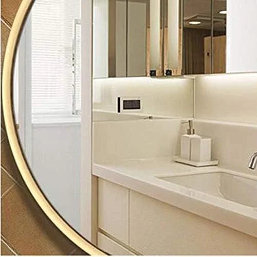 آینه حمام HFKRNS، آینه گرد دیواری، قاب فلزی، تصویر واضح و بادوام / سفید / 60 سانتی متر