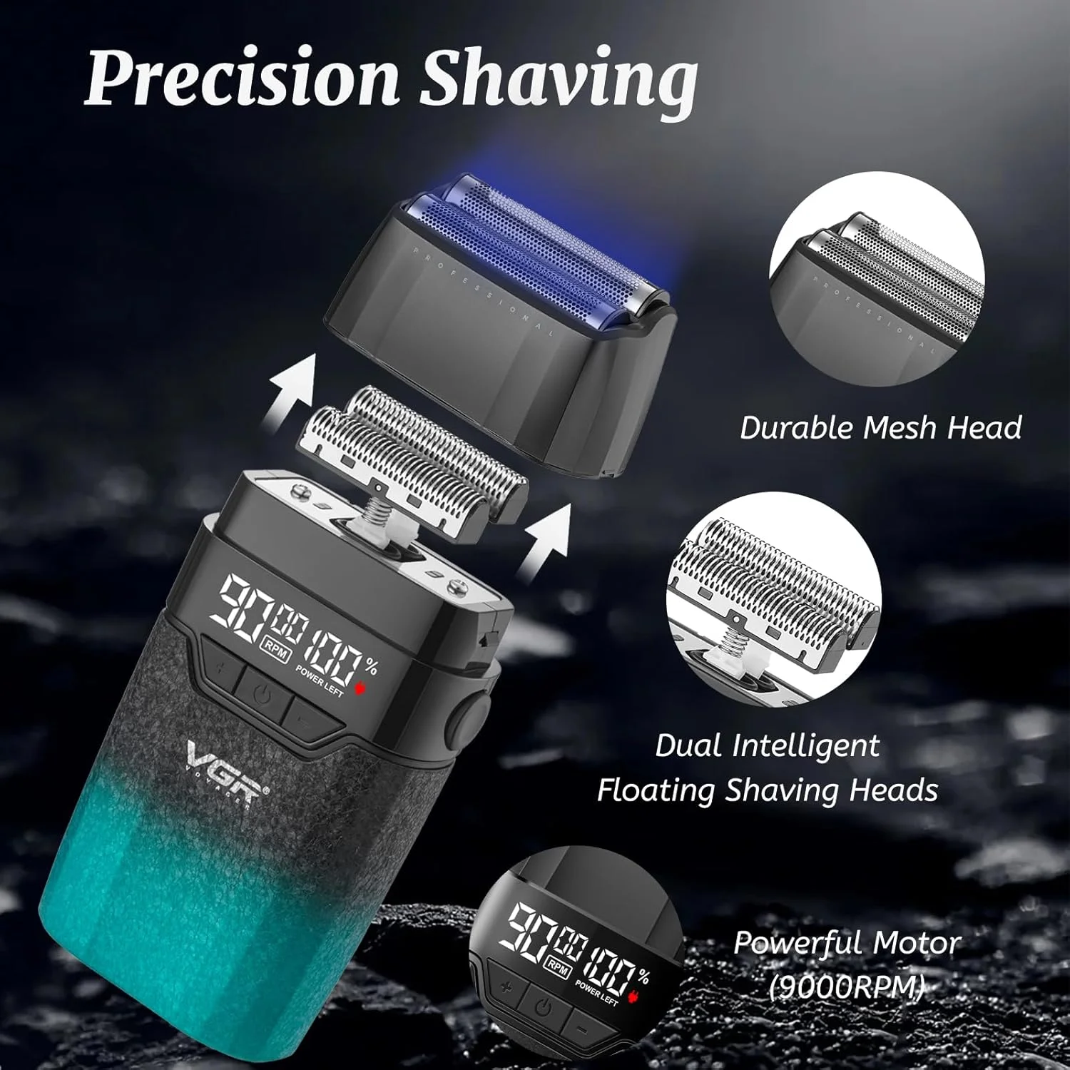 ست ماشین اصلاح موی سر حرفه ای 3 در 1 VGR 640S3، ماشین اصلاح موی 9000 دور در دقیقه برای مردان، ست ماشین اصلاح و فویلی حرفه ای، ست ترکیبی آرایشگری بی سیم مردانه برای خانه، برای او (سبز)