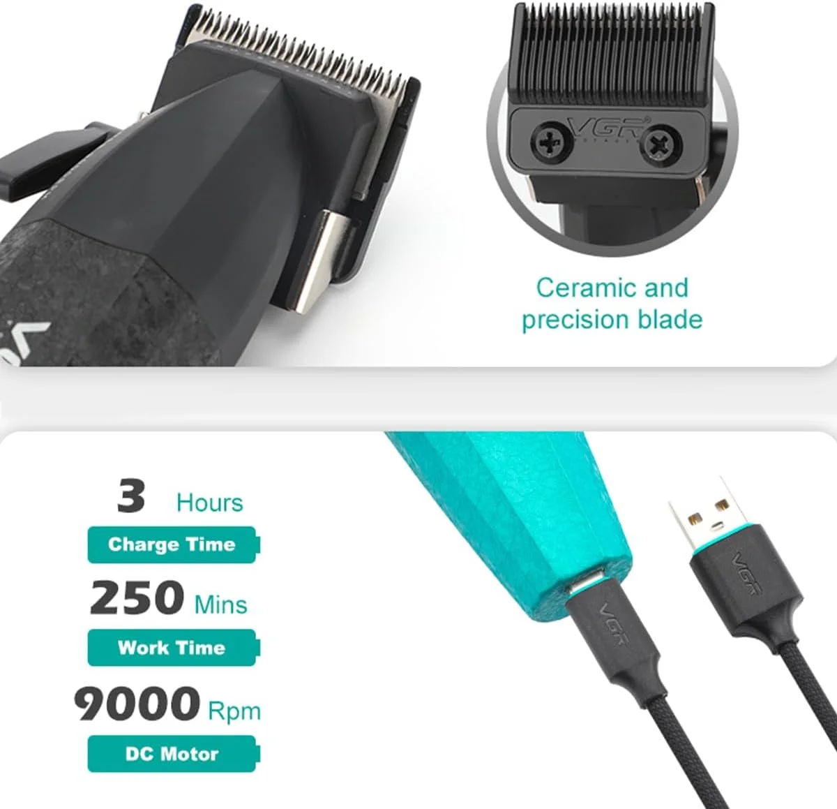 ست ماشین اصلاح موی سر حرفه ای 3 در 1 VGR 640S3، ماشین اصلاح موی 9000 دور در دقیقه برای مردان، ست ماشین اصلاح و فویلی حرفه ای، ست ترکیبی آرایشگری بی سیم مردانه برای خانه، برای او (سبز)