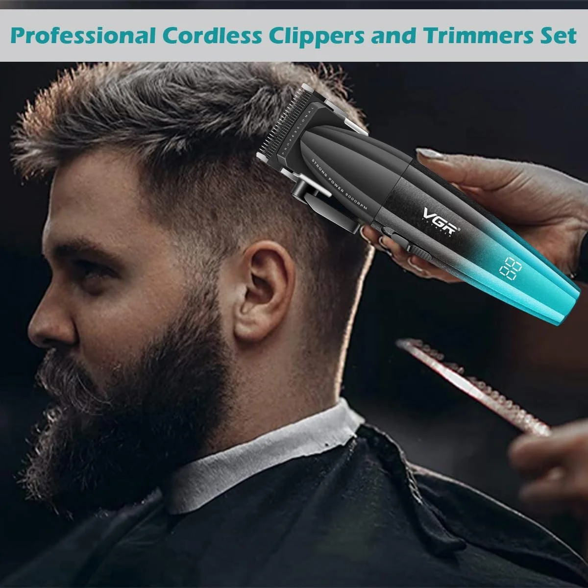 ست ماشین اصلاح موی سر حرفه ای 3 در 1 VGR 640S3، ماشین اصلاح موی 9000 دور در دقیقه برای مردان، ست ماشین اصلاح و فویلی حرفه ای، ست ترکیبی آرایشگری بی سیم مردانه برای خانه، برای او (سبز)