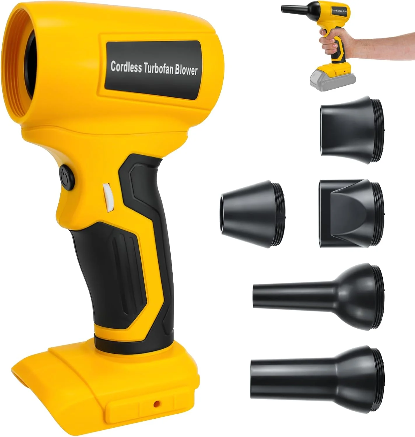 فن توربو برقی شارژی، دمنده برگ برای باتری 20 ولت Dewalt، فن جت دستی 130000 دور در دقیقه، سرعت باد متغیر، برای تمیز کردن و خشک کردن (باتری شامل نمی شود)