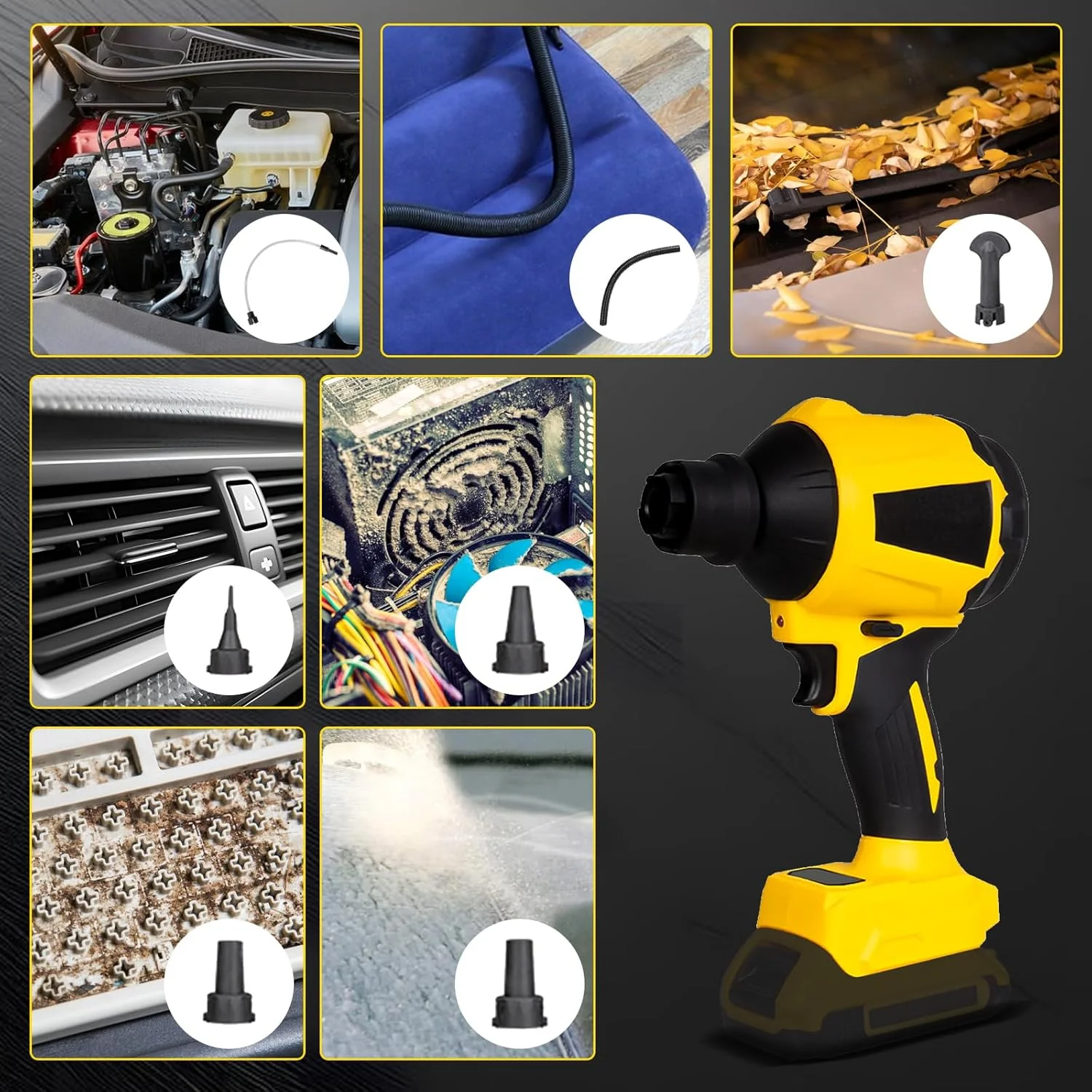 دمنده گرد و غبار بی سیم Gotrain برای باتری 18 ولت / 20 ولت Dewalt، دمنده هوای فشرده 1000 وات 0-40000 دور در دقیقه، دمنده دستی، دمنده خاک اره، دمنده خشک جت، دمنده هوا برای خودرو و خانه (بدون باتری)