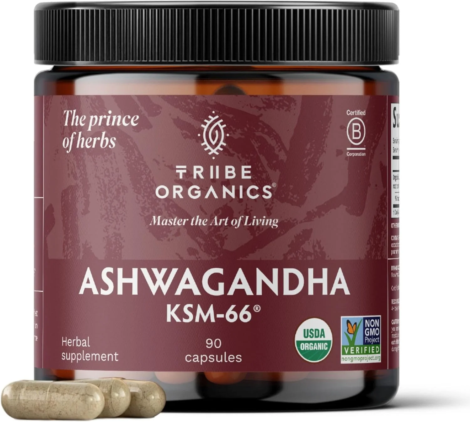 مکمل آشوآگاندا KSM 66 ارگانیک خالص TRIBE ORGANICS - پودر عصاره ریشه، مکمل آیورودا - پشتیبانی از تمرکز و خلق و خو، افزایش انرژی و قدرت، 600 میلی گرم KSM66 طبیعی برای جذب برتر - 90 کپسول