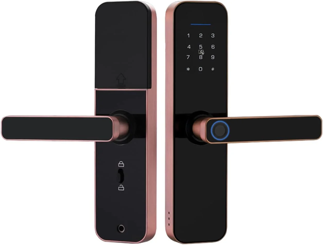 قفل درب هوشمند الکترونیکی NC با رمز عبور، قفل هوشمند اثر انگشت بیومتریک، کارت IC، قفل دیجیتال بدون کلید برای درب منزل و هتل (قرمز)