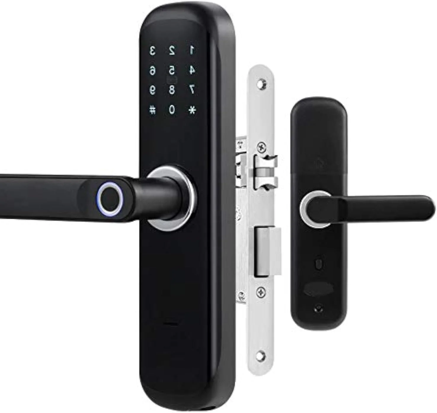 قفل درب بیومتریک هوشمند وای فای MICE، ورود بدون کلید با اثر انگشت، رمز عبور موقت، RFID، برنامه بی سیم، کلید مکانیکی، صفحه کلید لمسی، قفل دیجیتال (دست چپ مشکی)