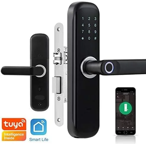 قفل درب بیومتریک هوشمند وای فای MICE، ورود بدون کلید با اثر انگشت، رمز عبور موقت، RFID، برنامه بی سیم، کلید مکانیکی، صفحه کلید لمسی، قفل دیجیتال (دست چپ مشکی)