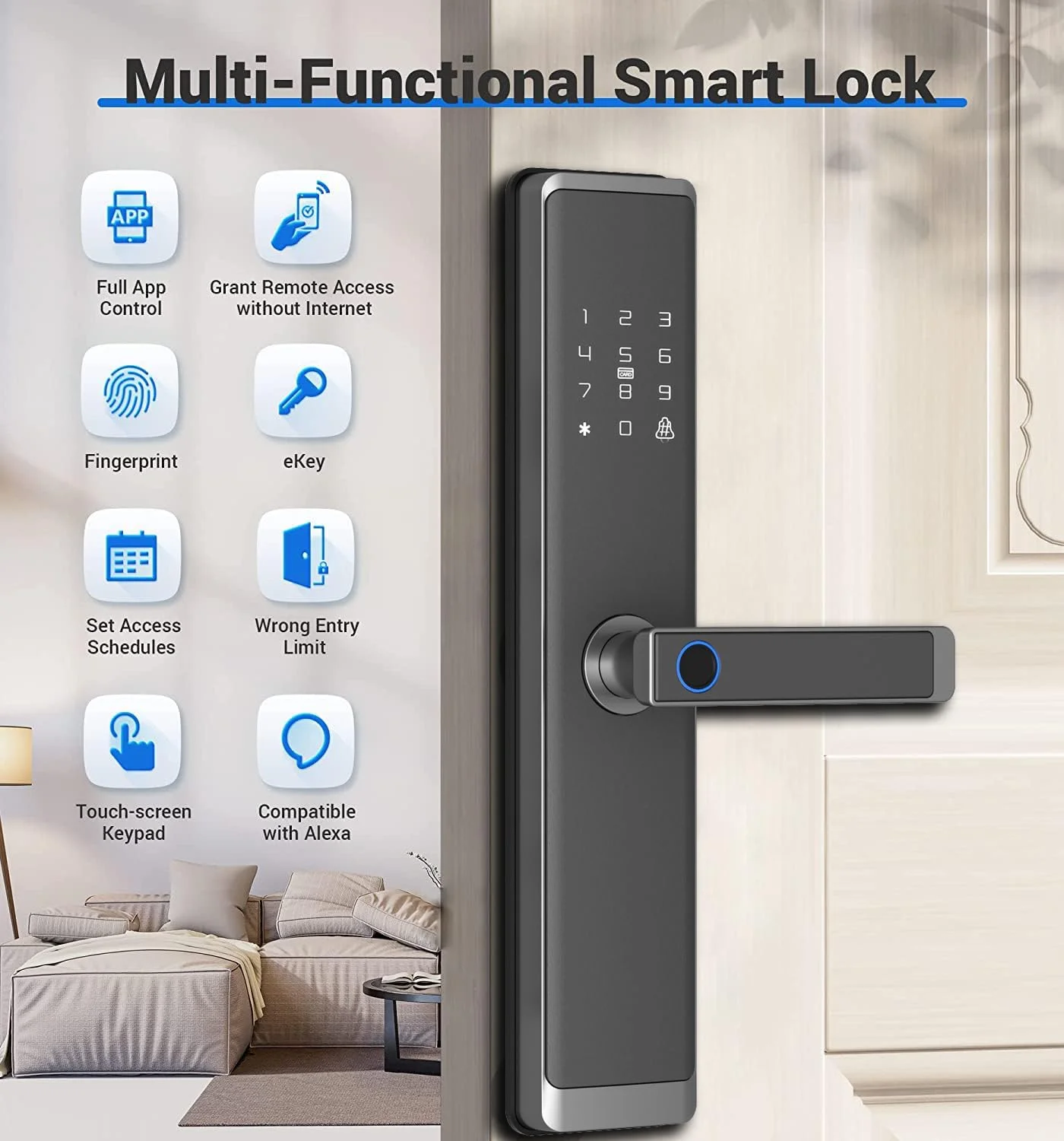 قفل هوشمند درب نورثرند با ارتفاع 37 سانتی متر، نسخه وای فای TT Lock بدون نیاز به دروازه، قفل بدون کلید اثر انگشت صفحه کلید دیجیتال الکترونیکی با کنترل از راه دور برنامه و قفل خودکار