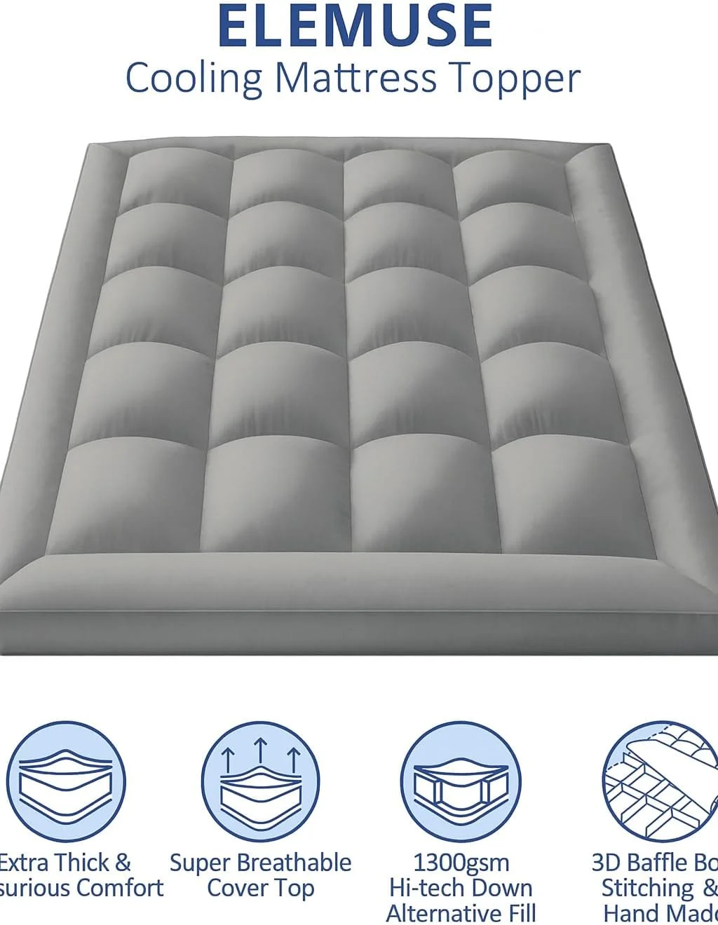 رویه تشک نرم و راحت ویتال سفید 500 گرمی (خاکستری، سایز یک نفره - عرض 90 x طول 200 سانتی متر)