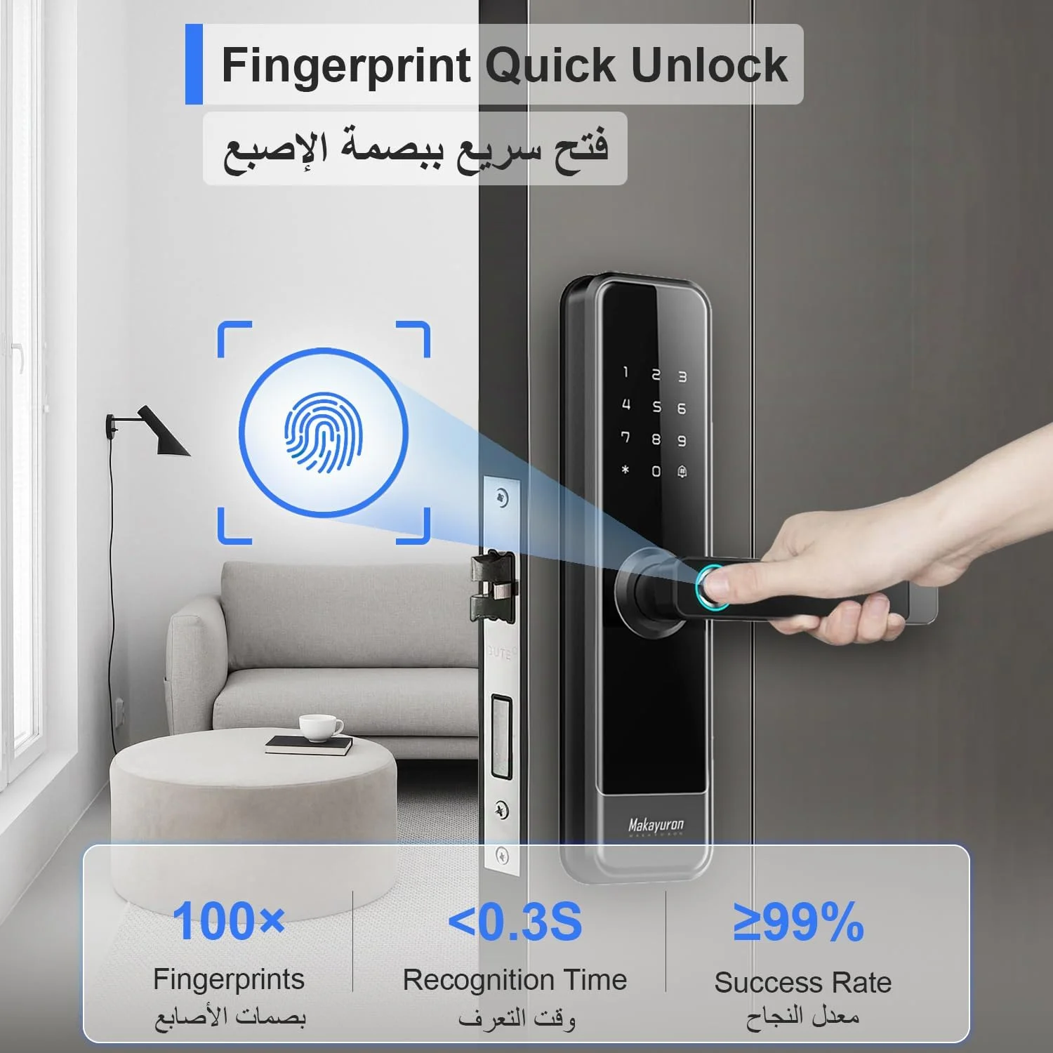 قفل هوشمند درب Makayuron با مورتایز 4585 با 5 روش باز کردن قفل – برنامه TTLock بلوتوث، اثر انگشت، رمز عبور، 7 کارت و کلید مکانیکی – ورود بدون کلید ایمن برای خانه و دفتر (M305TTble, Black)