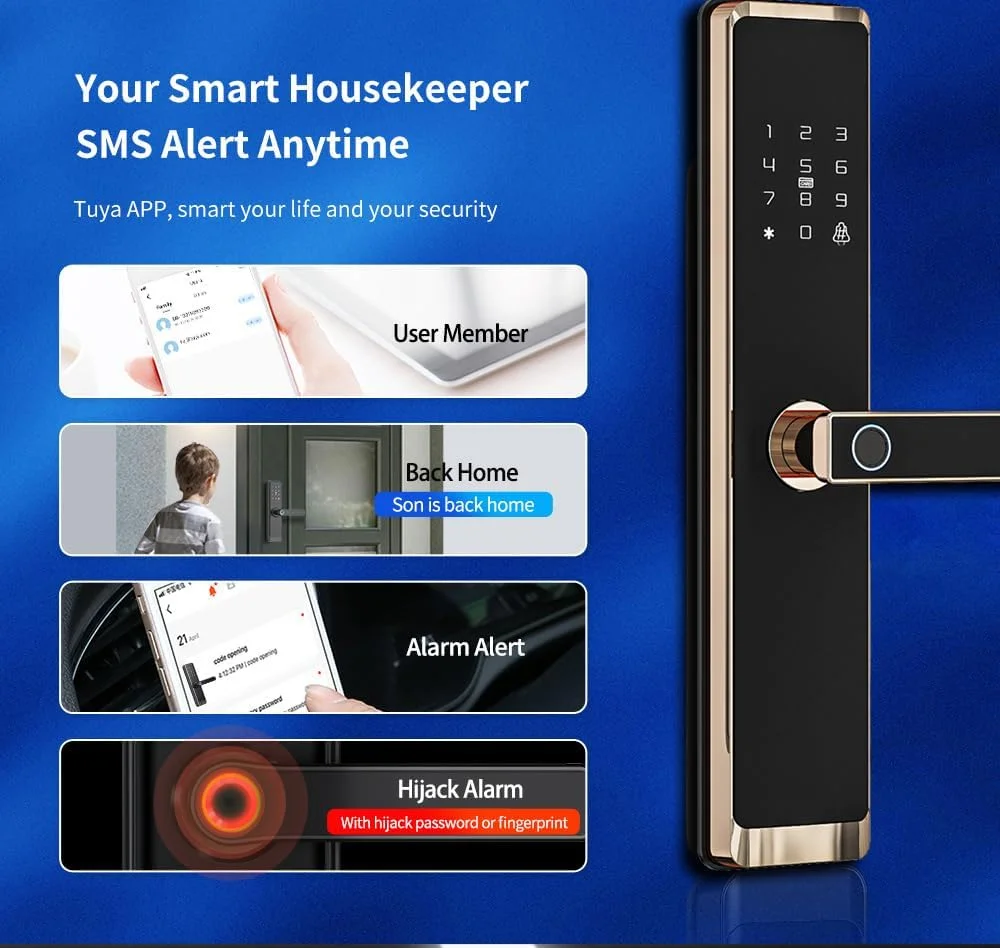 قفل هوشمند درب نومرگان با WiFi داخلی، قفل دیجیتال اثر انگشتی بدون کلید، قفل های بی سیم با کنترل از راه دور برنامه برای استفاده در آپارتمان، هتل، خانه (L-37cm)