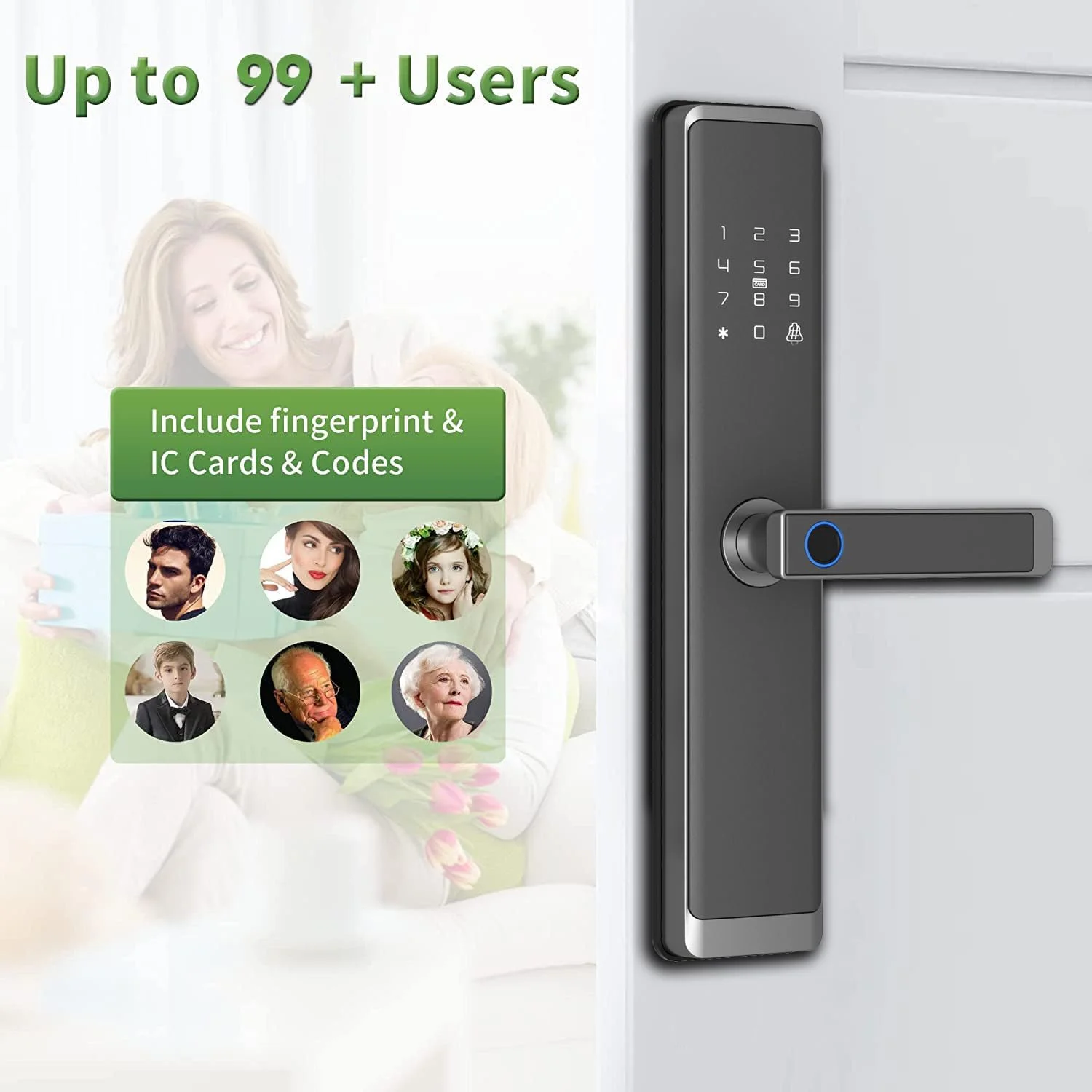 قفل هوشمند درب نورثرند با ارتفاع 37 سانتی متر، نسخه وای فای TT Lock بدون نیاز به دروازه، قفل بدون کلید اثر انگشت صفحه کلید دیجیتال الکترونیکی با کنترل از راه دور برنامه و قفل خودکار