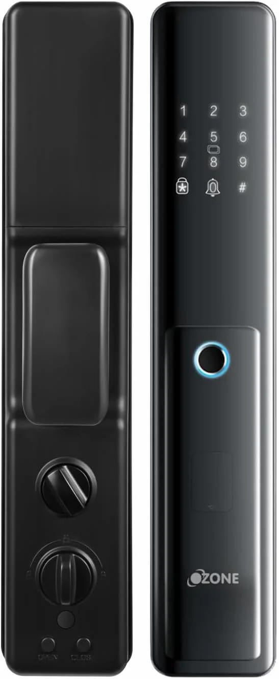 قفل درب دیجیتال بیومتریک هوشمند ازن برای درب اصلی (پریمیوم پلاس با وای فای، مشکی)