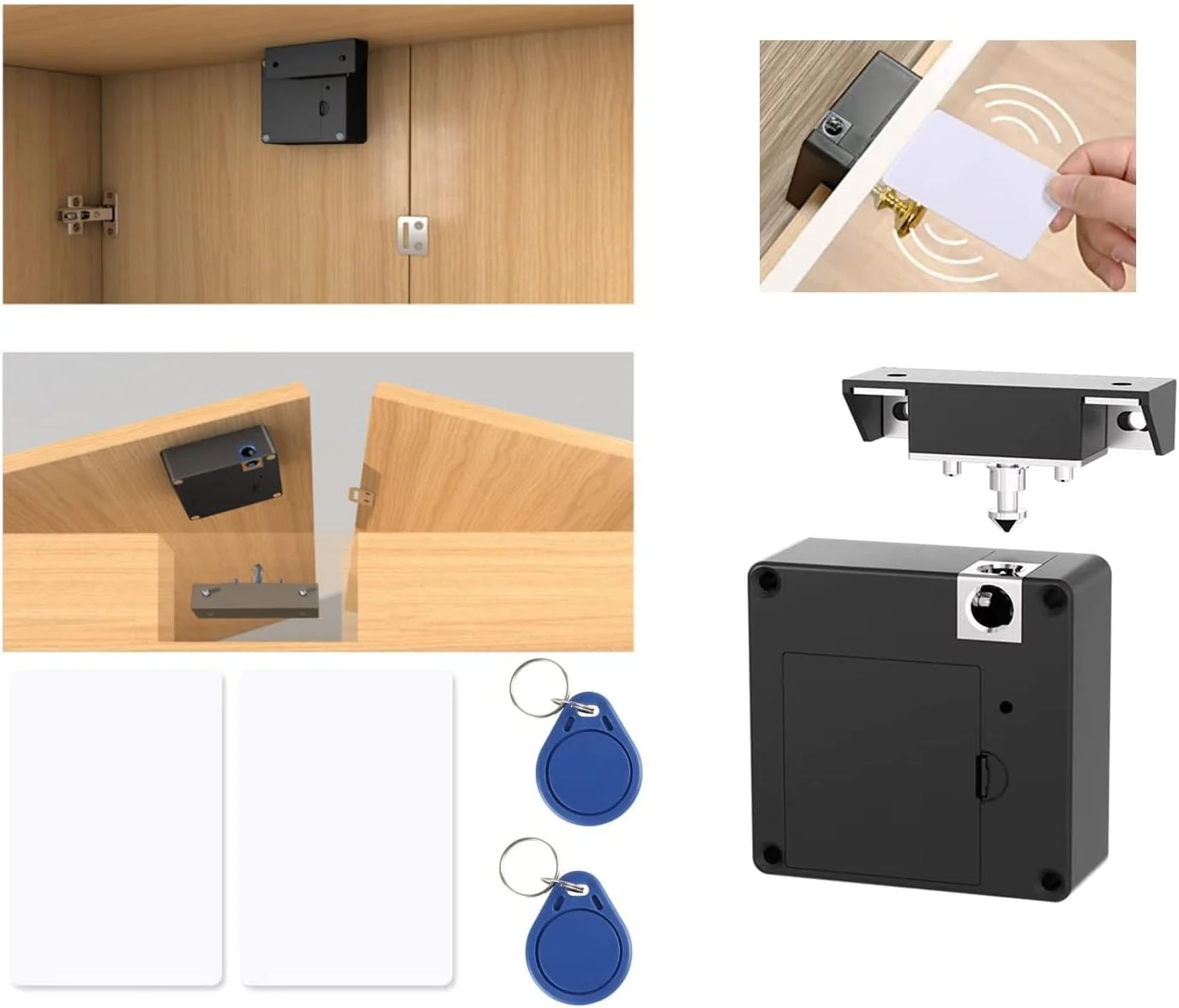 قفل هوشمند RFID روبیک برای کشوها و کابینت ها (درب دوتایی)، کیت قفل ورودی بدون کلید مخفی با 2 کارت و 2 تگ