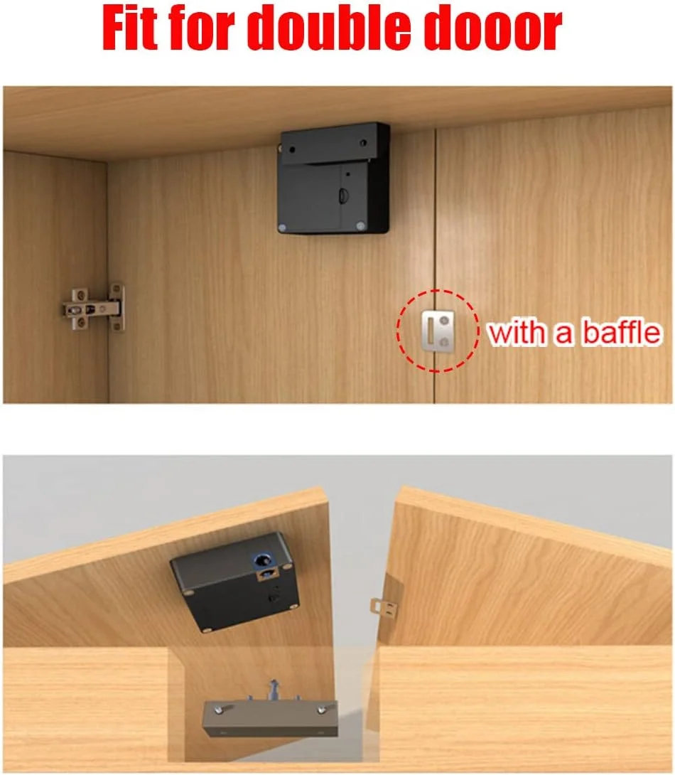 قفل هوشمند RFID روبیک برای کشوها و کابینت ها (درب دوتایی)، کیت قفل ورودی بدون کلید مخفی با 2 کارت و 2 تگ