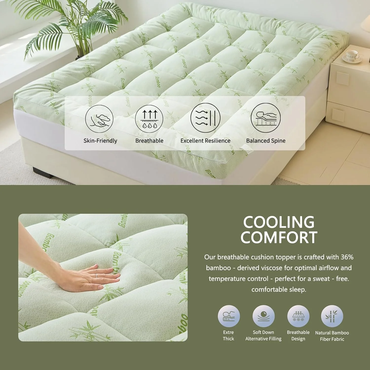 تشک سوپر نرم هوم هتل با الیاف 100% پلی استر، روکش تشک نرم و لطیف، لوکس، نرم، راحت، تنفس پذیر، تشک تخت خواب مموری فوم متراکم و دارای تهویه، عرض 180 سانتی متر