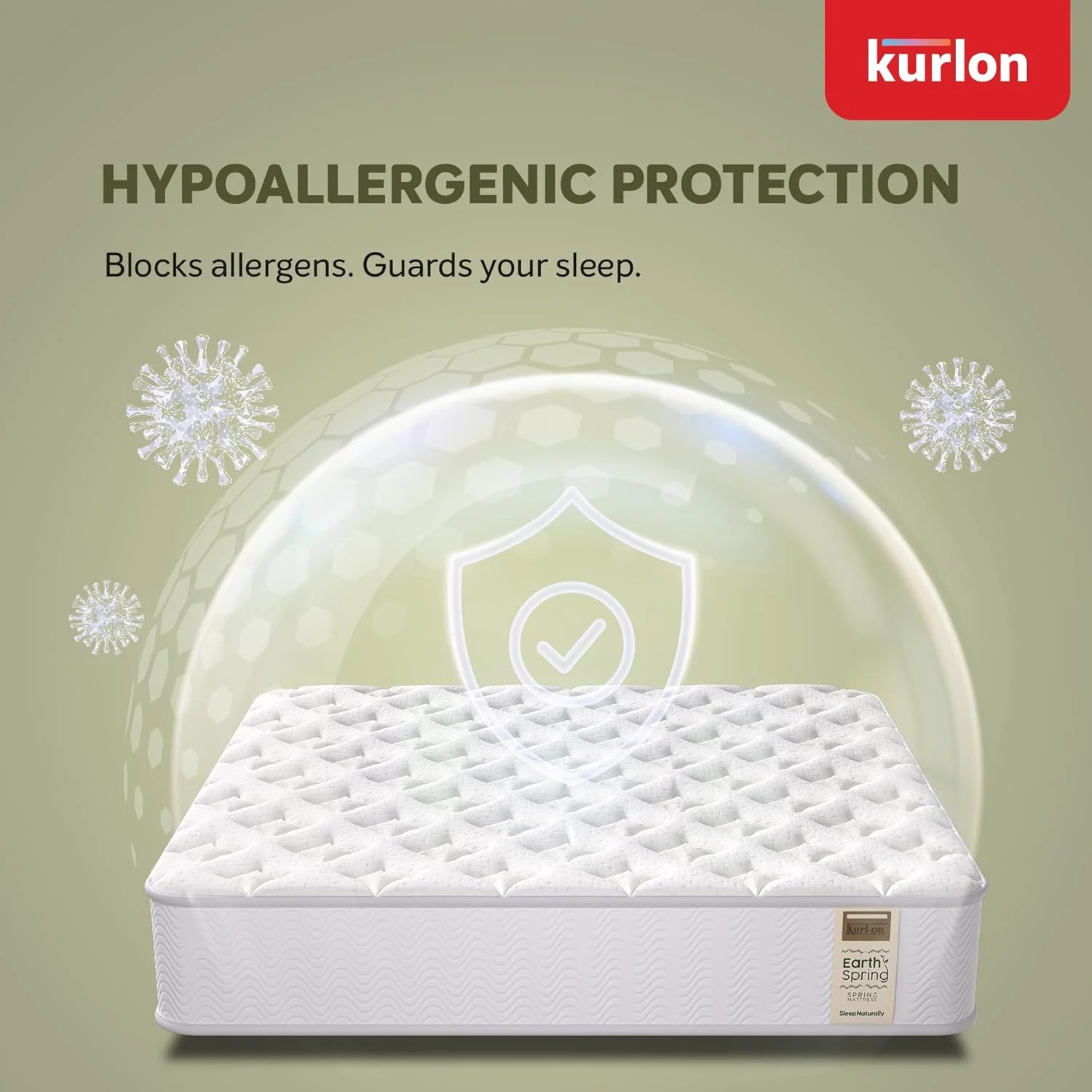تشک فنری Kurlon Earth | فنر پاکتی 3 منطقه ای | پشتیبانی متوسط ​​سفت | لاتکس طبیعی | ایده آل برای هم ترازی ستون فقرات | سایز کینگ | 200Lx180Wx25H سانتی متر