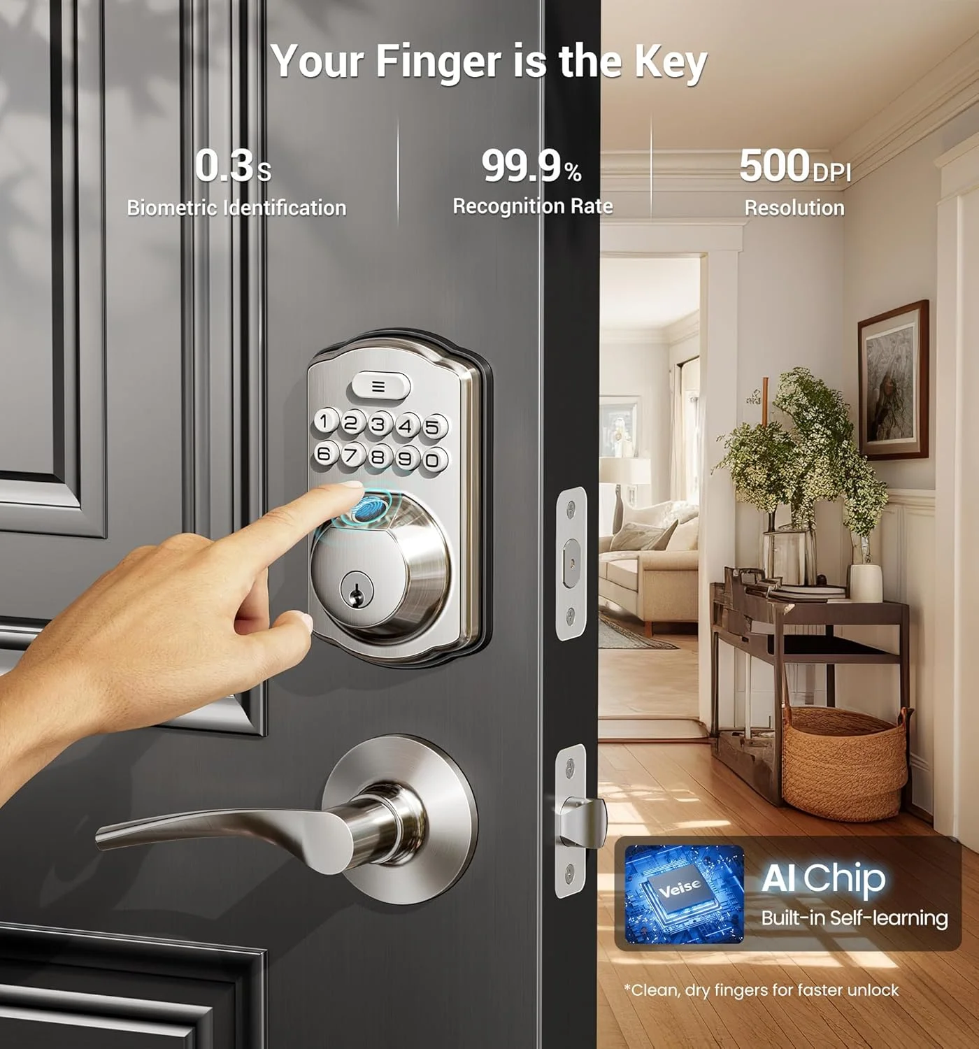 قفل اثر انگشتی درب Veise با 2 دستگیره اهرمی - قفل درب بدون کلید، قفل دیجیتال صفحه کلید الکترونیکی، کد هوشمند دیجیتال و ست دستگیره جلو، قفل خودکار، نصب آسان، نیکل ساتن قفل اثر انگشتی درب Veise با 2 دستگیره اهرمی - قفل درب بدون کلید، قفل دیجیتال صفحه کلید الکترونیکی، کد هوشمند دیجیتال و ست دستگیره جلو، قفل خودکار، نصب آسان، نیکل ساتن