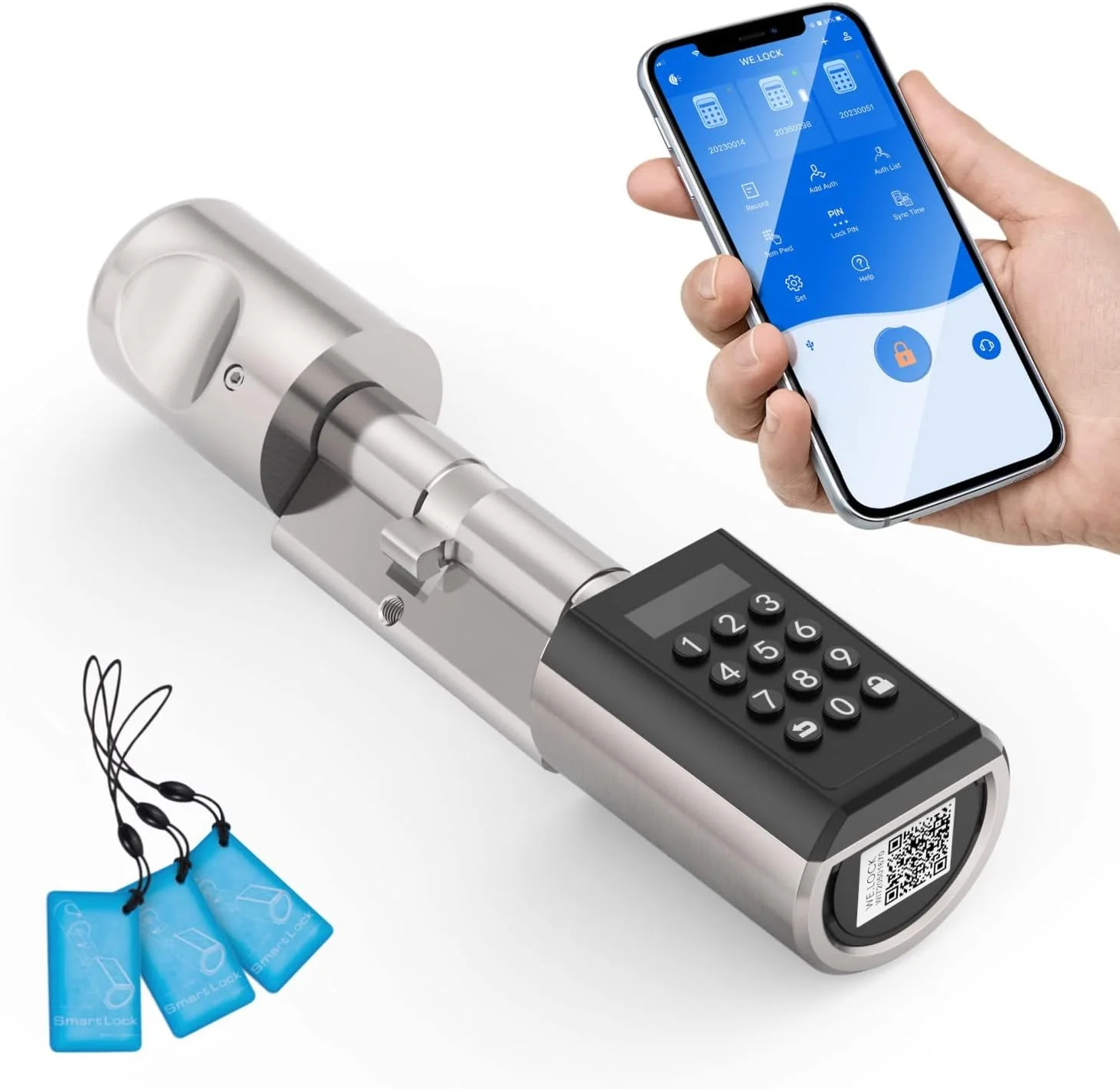 قفل درب هوشمند بدون کلید WELOCK PCB41 با رمز عبور، برنامه، 3 عدد کارت RFID، سیلندر قفل هوشمند برای درب ورودی، AirB&B، هتل، نصب آسان