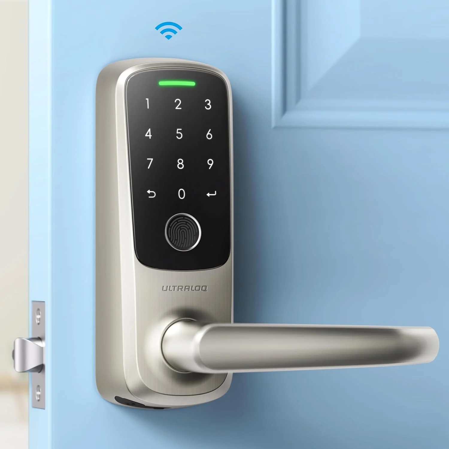 قفل هوشمند ULTRALOQ Latch 5 - قفل درب اثر انگشتی هوشمند WiFi داخلی - قفل درب ورودی بدون کلید بیومتریک با برنامه - قفل دستگیره درب صفحه کلید دیجیتال - قفل های هوشمند برای درب ورودی - کنترل از راه دور برنامه