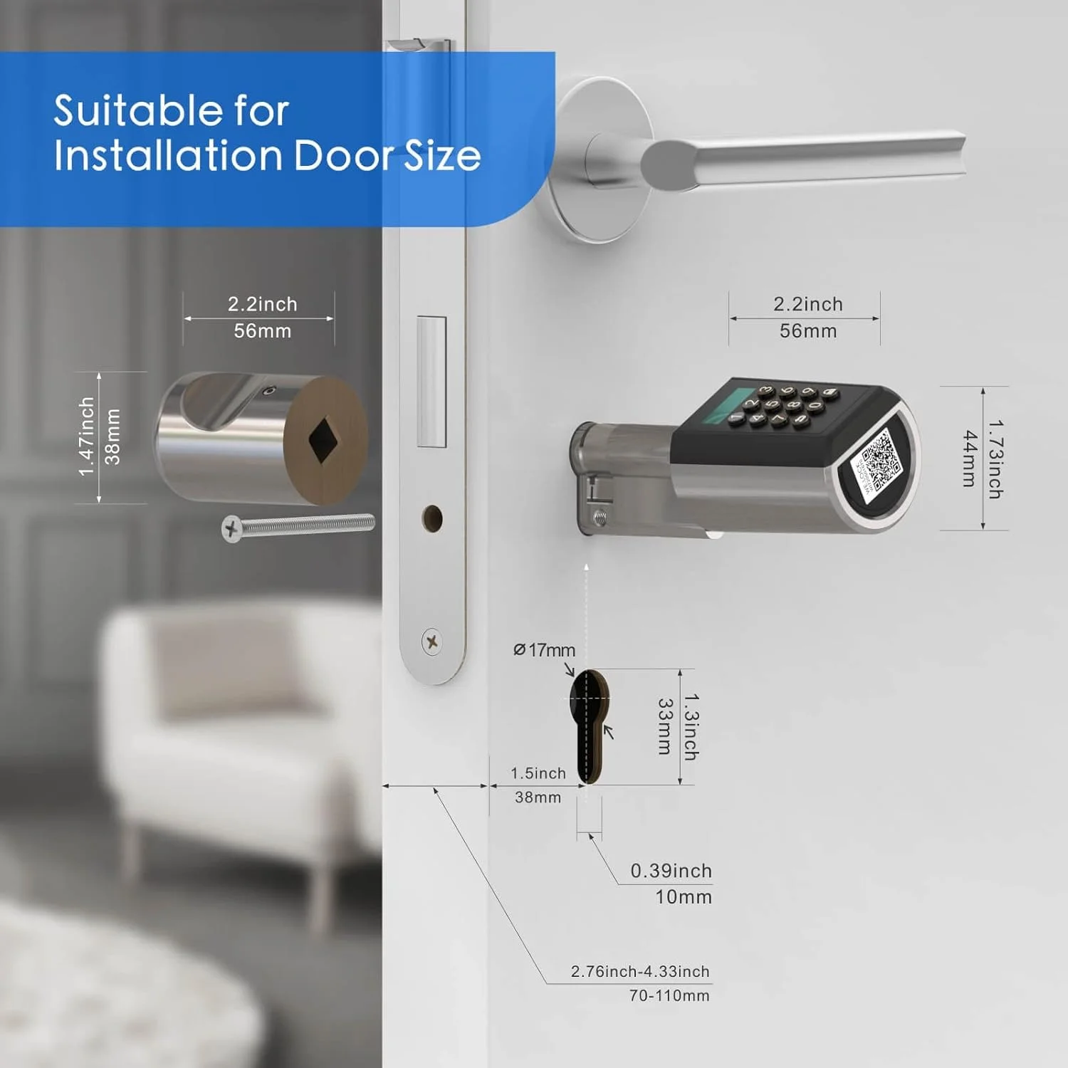 قفل درب هوشمند بدون کلید WELOCK PCB41 با رمز عبور، برنامه، 3 عدد کارت RFID، سیلندر قفل هوشمند برای درب ورودی، AirB&B، هتل، نصب آسان