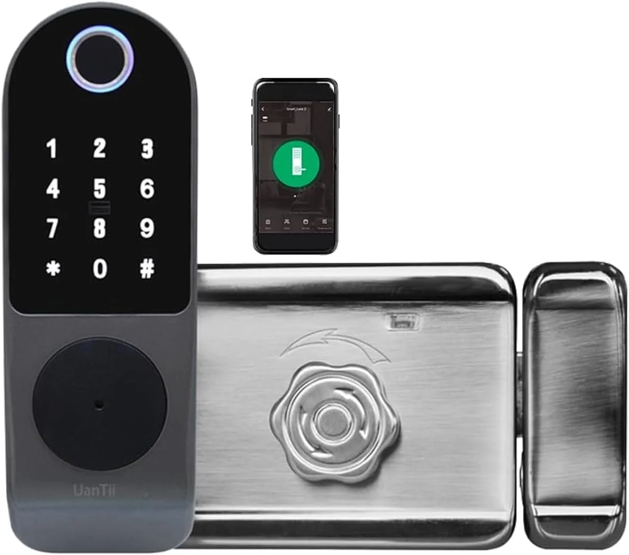 قفل درب هوشمند وای فای UanTii Tuya برای فضای باز، قفل ضد آب اثر انگشت بیومتریک دیجیتال کارت رمز عبور کنترل از راه دور برنامه قفل الکترونیکی بدون کلید برای فضای باز درب آهنی قفل قدیمی