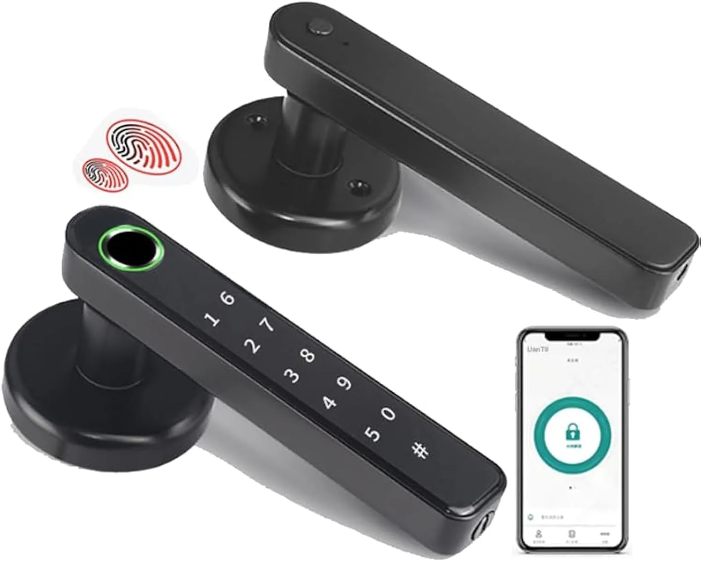 قفل درب هوشمند UanTii Tuya بلوتوثی، دستگیره قفل درب بدون کلید الکترونیکی اثر انگشتی، کار با برنامه Smart Life برای خانه هوشمند