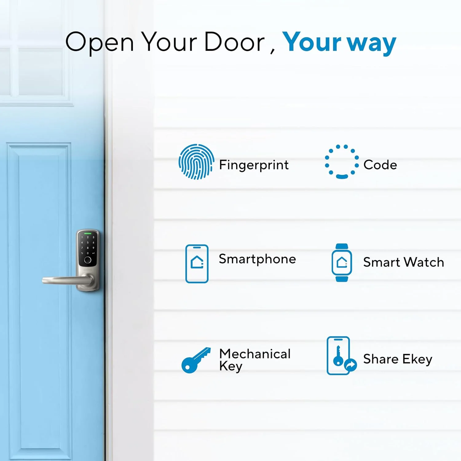 قفل هوشمند ULTRALOQ Latch 5 - قفل درب اثر انگشتی هوشمند WiFi داخلی - قفل درب ورودی بدون کلید بیومتریک با برنامه - قفل دستگیره درب صفحه کلید دیجیتال - قفل های هوشمند برای درب ورودی - کنترل از راه دور برنامه